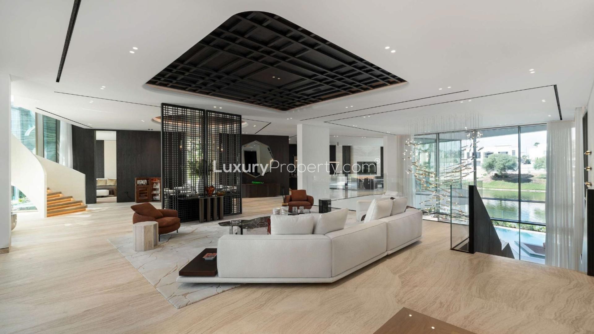 Luxurious villa interior with modern staircase and elegant living area, Jumeirah Islands