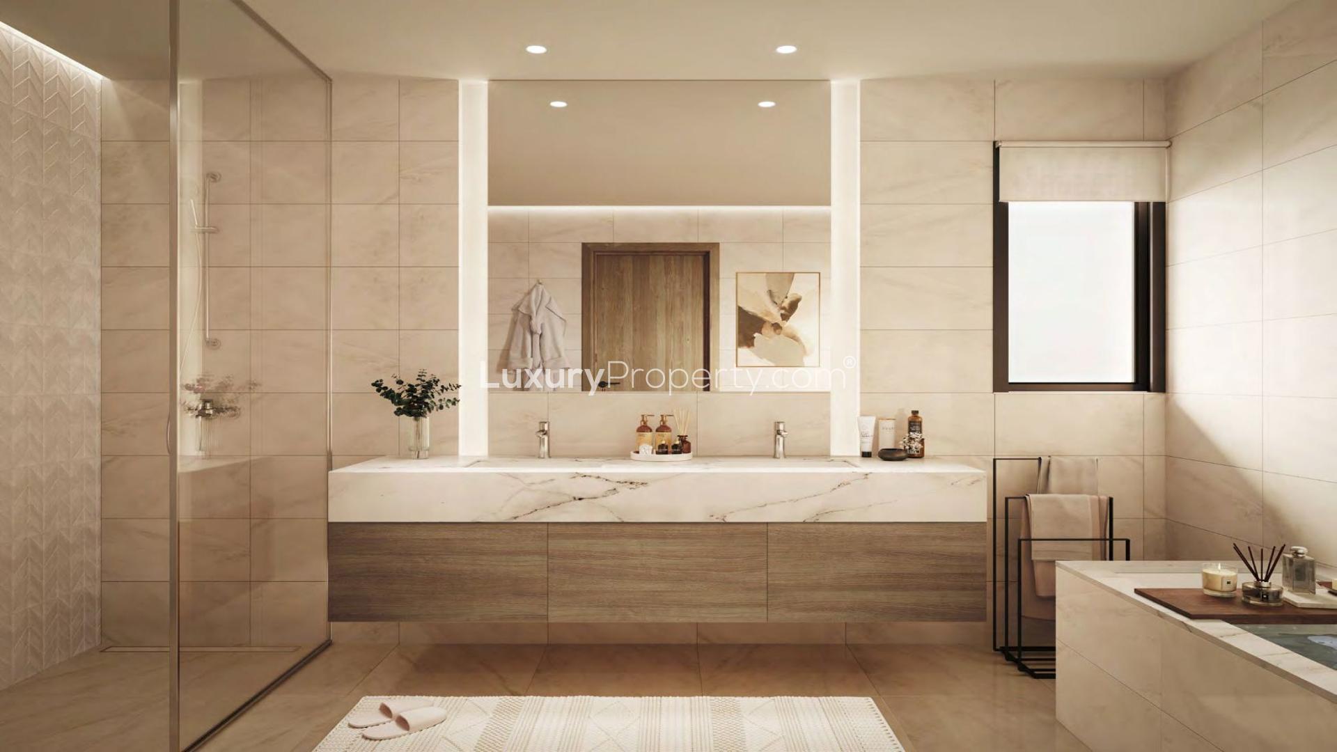 N/A,Luxurious bathroom in Opal Gardens villa, Meydan District 11, featuring modern marble design