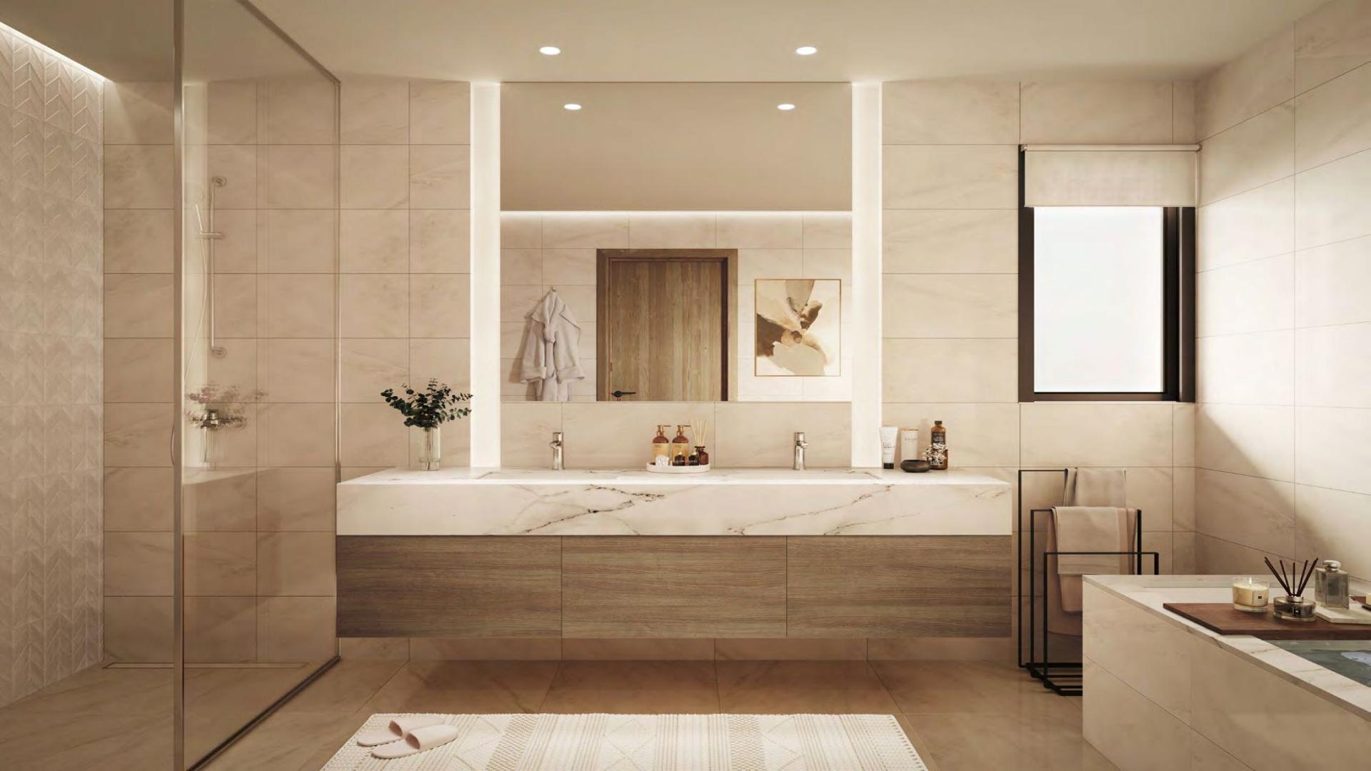 N/A,Luxurious bathroom in Opal Gardens villa, Meydan District 11, featuring modern marble design