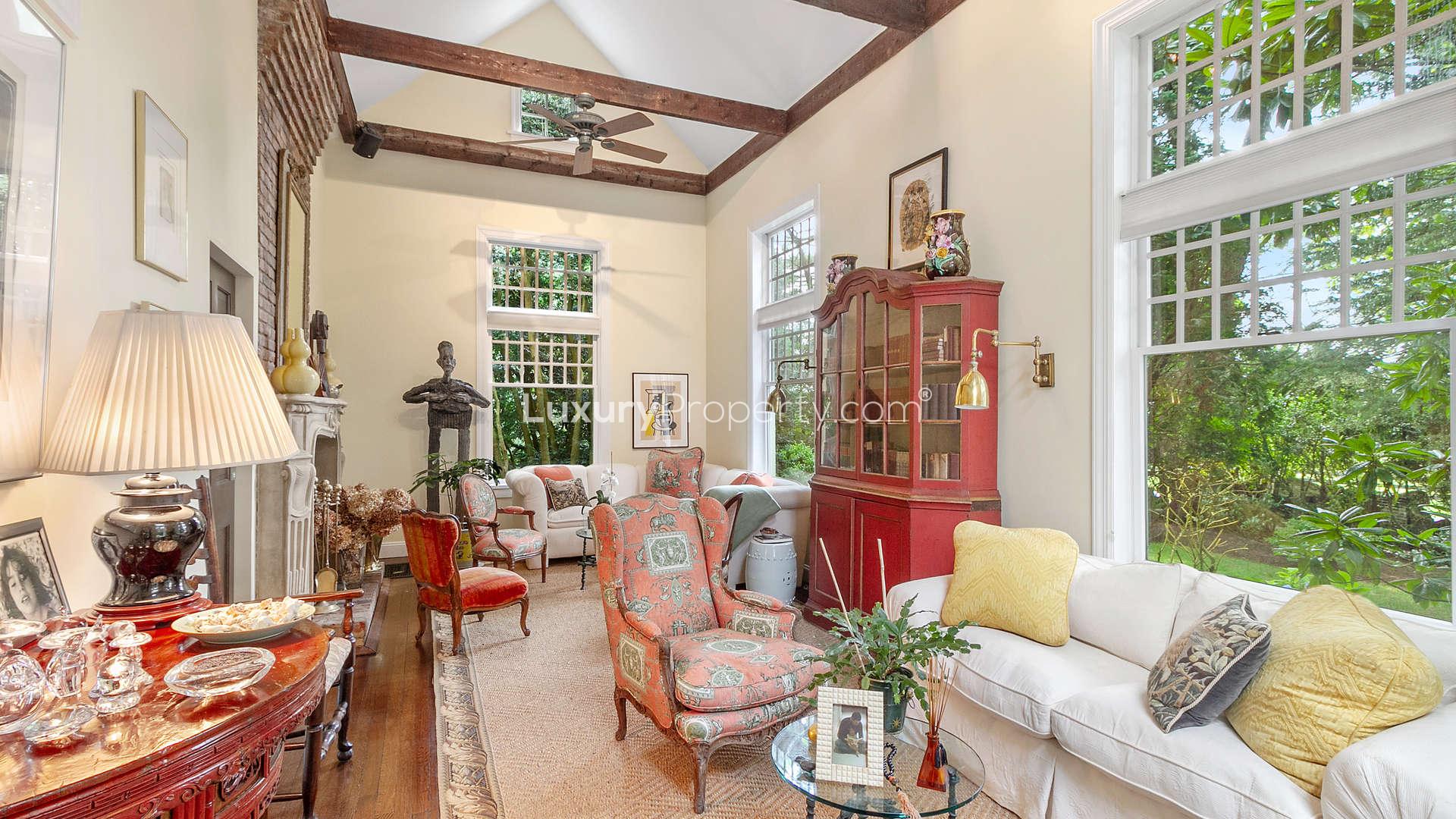 Five-bedroom villa exterior with lush garden, 1904 Scuttle Hole Road, Bridgehampton, for sale