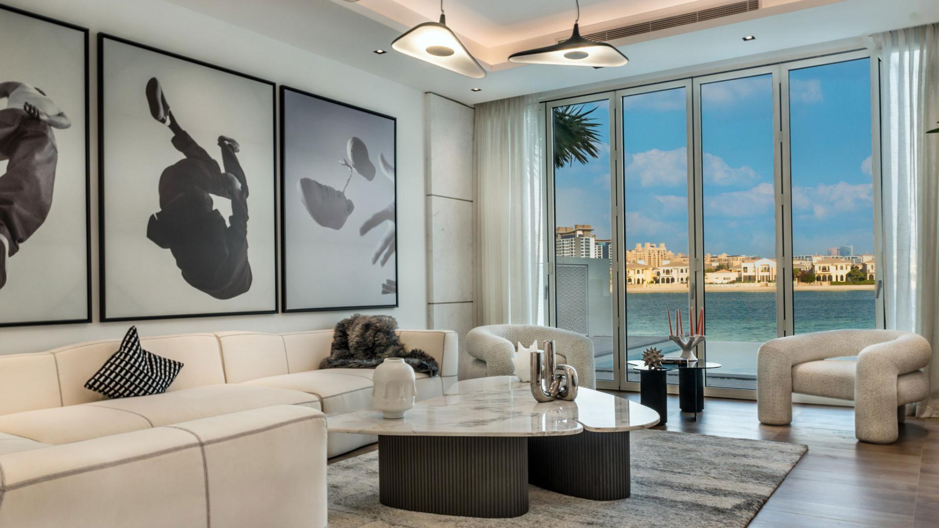 Luxurious villa pool with stunning marina view in Palm Jumeirah, Dubai skyline backdrop