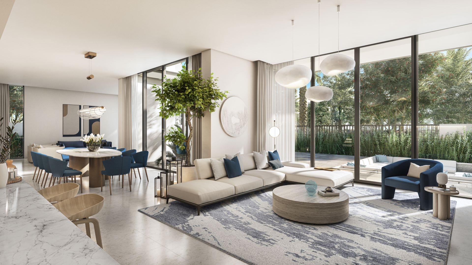 Modern five-bedroom villa exterior with garage in Dubai Hills Estate for sale