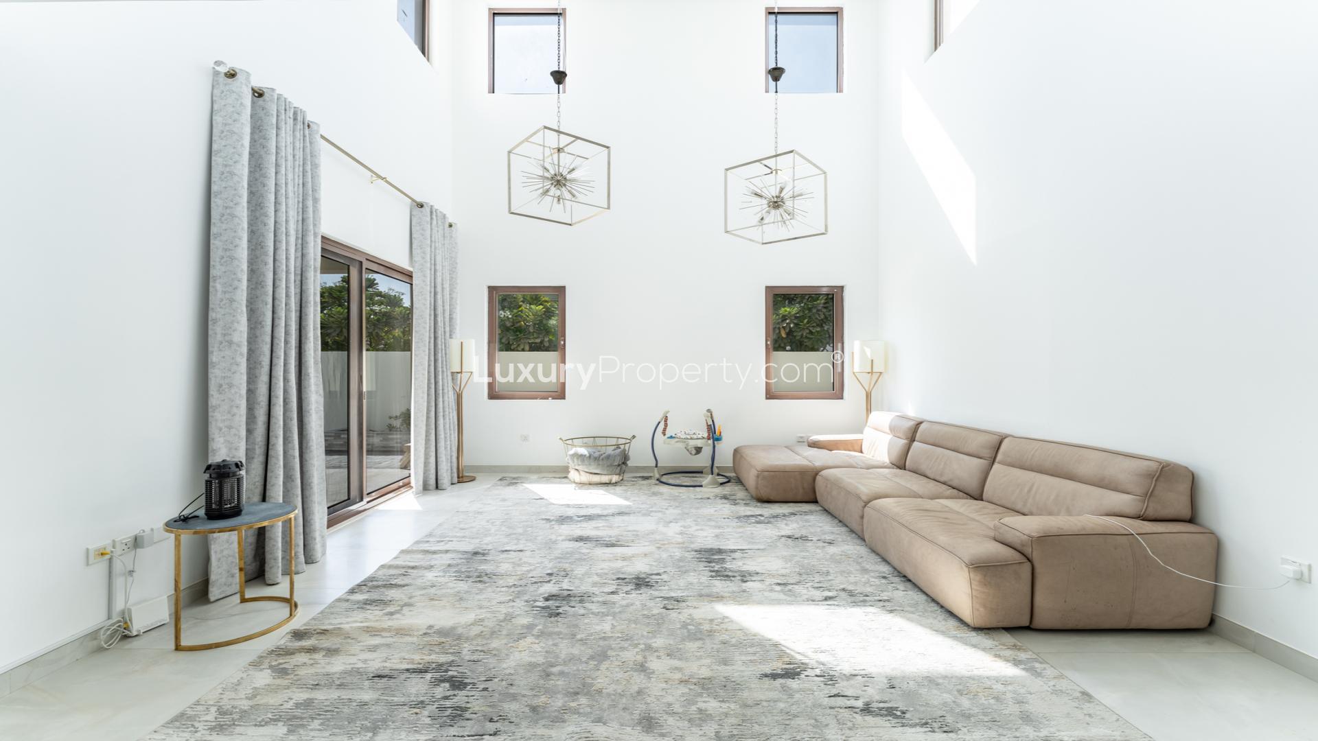 Luxurious living room in upgraded 5-bedroom villa, Rasha, Arabian Ranches 2, for sale