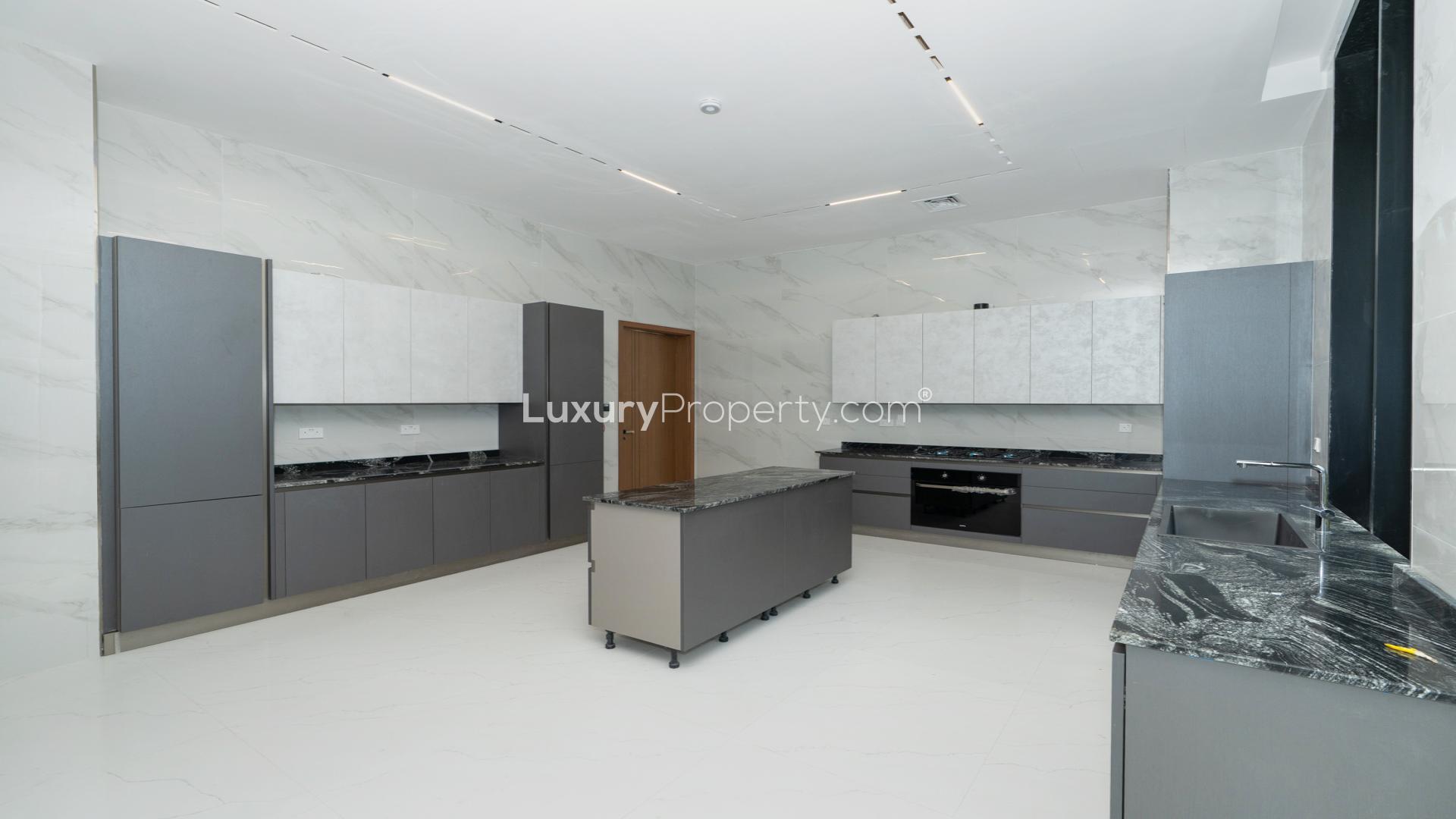 Luxurious Al Wasl villa interior with marble floors and downtown skyline views