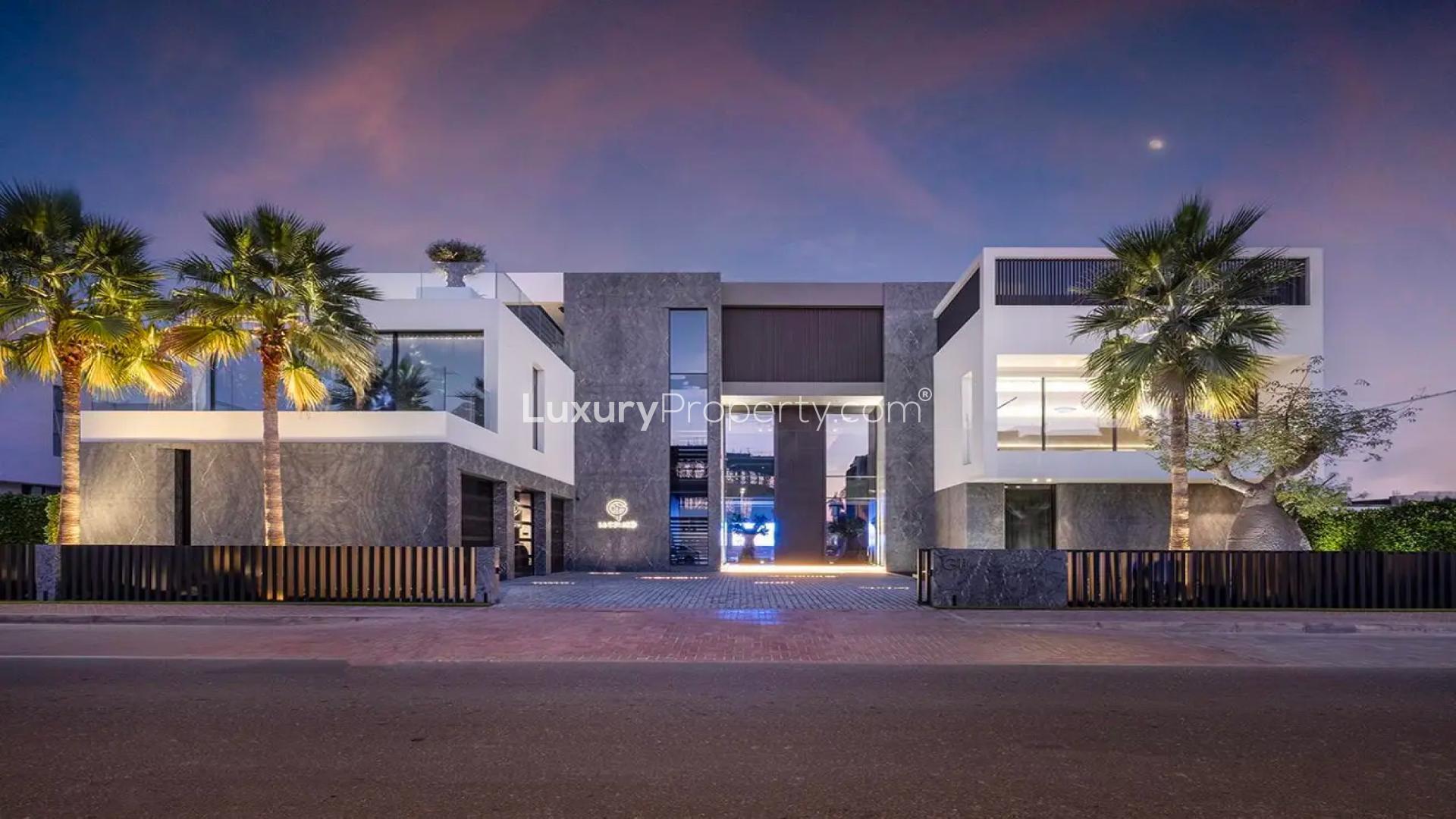 Luxurious Palm Jumeirah villa with pool, modern design, and stunning evening sea views