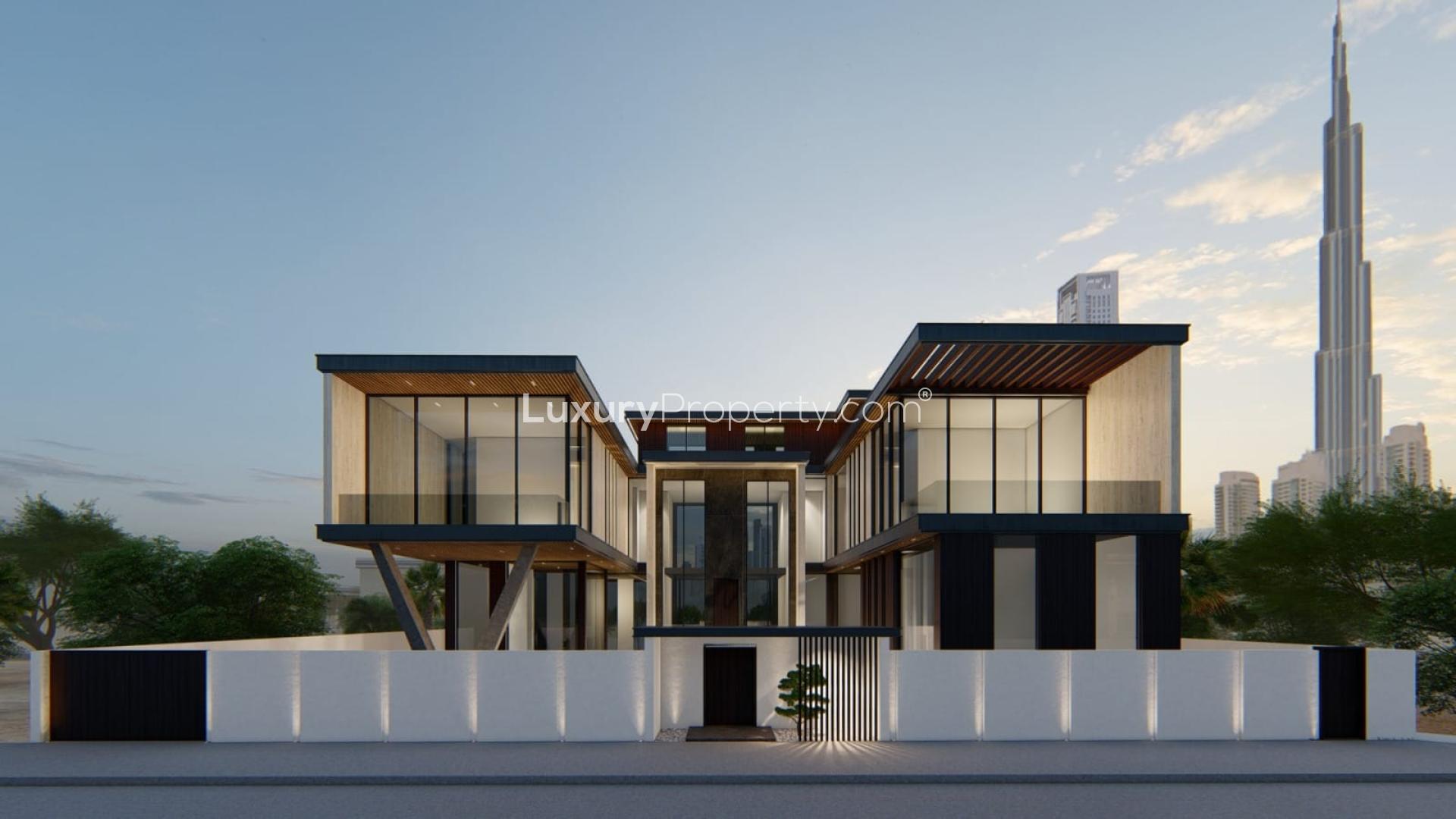 "Modern staircase in luxury villa, The Galleria Villas, Al Wasl, Burj Khalifa view.",Luxury villa with Burj Khalifa view in The Galleria Villas, Al Wasl, for sale