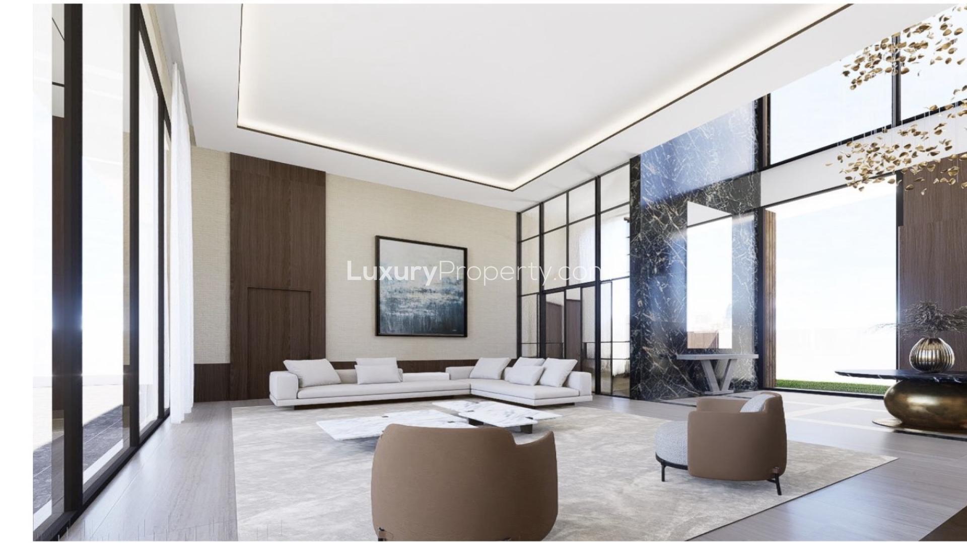 "Luxury villa interior with modern staircase and marble walls in Al Wasl, The Galleria Villas.",Luxurious living room in ultra-modern villa, Al Wasl, The Galleria Villas, ready to move