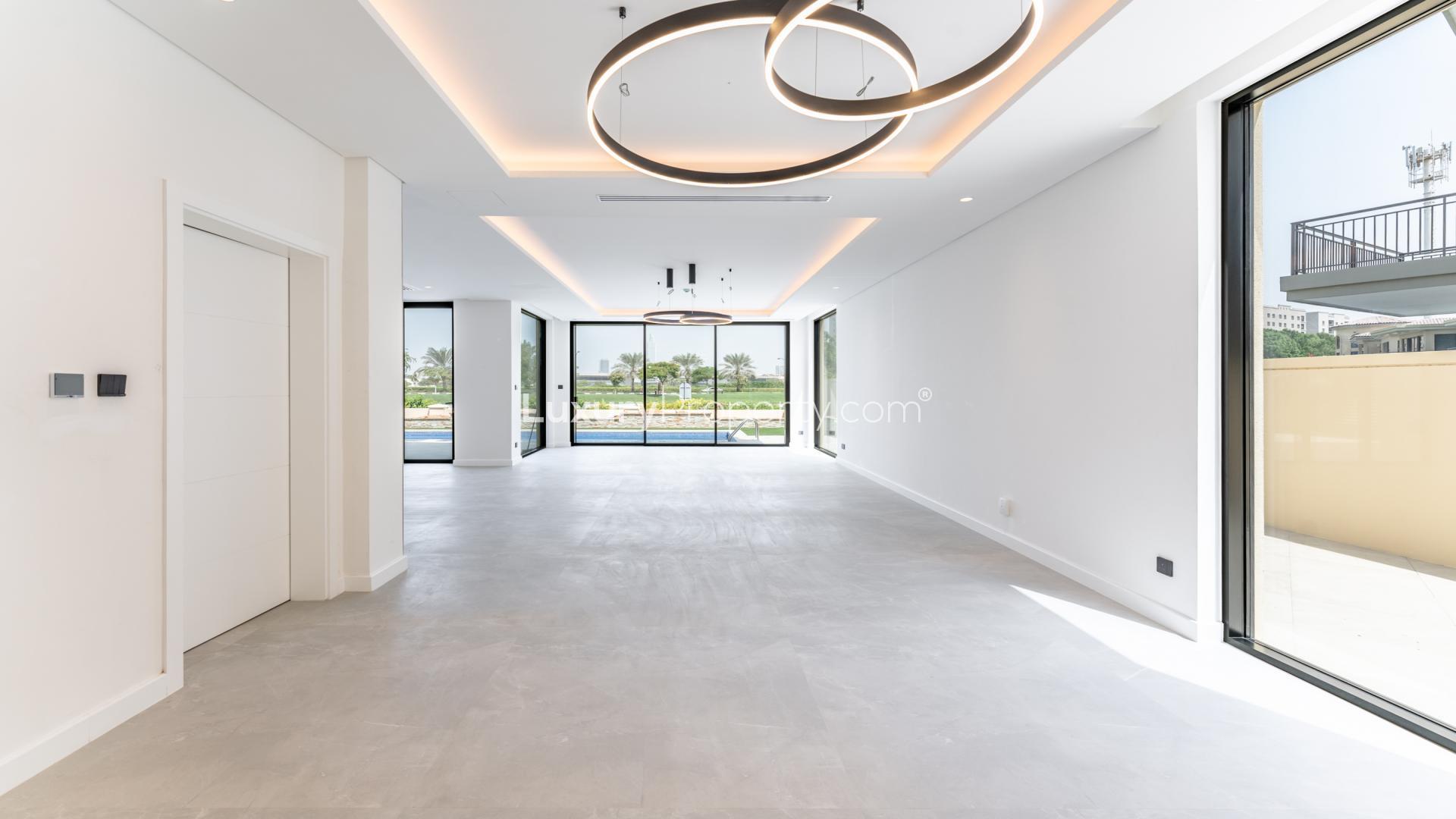 Upgraded 5-bedroom villa for sale in Jumeirah Golf Estates, Earth community, modern finishes