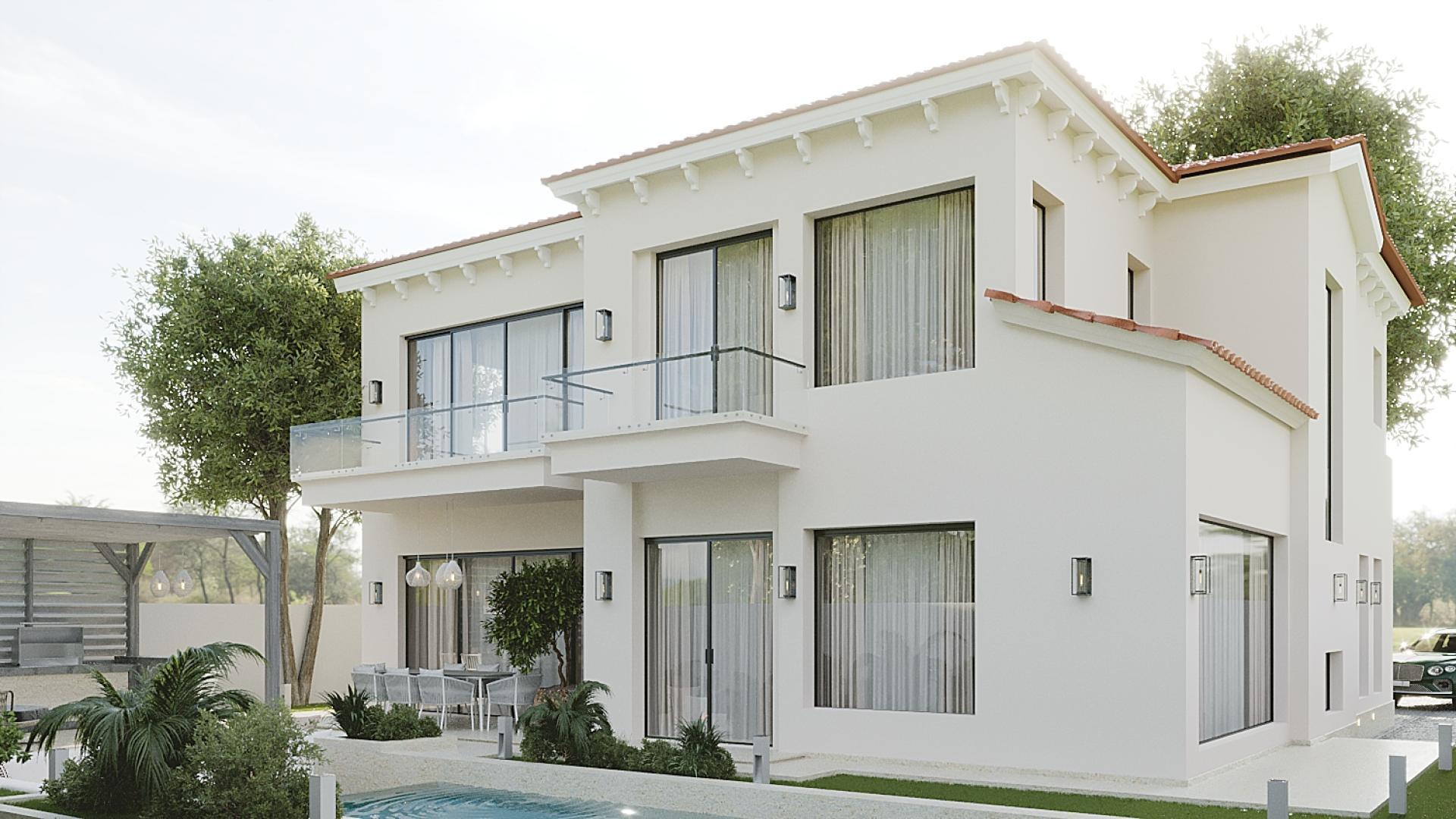 Modern living and dining area in Jumeirah Golf Estates villa, Earth community