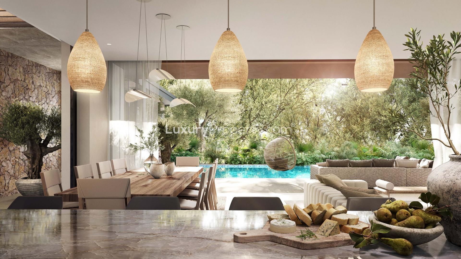 Luxury villa gym with pool view in Tilal Al Ghaf's Alaya community