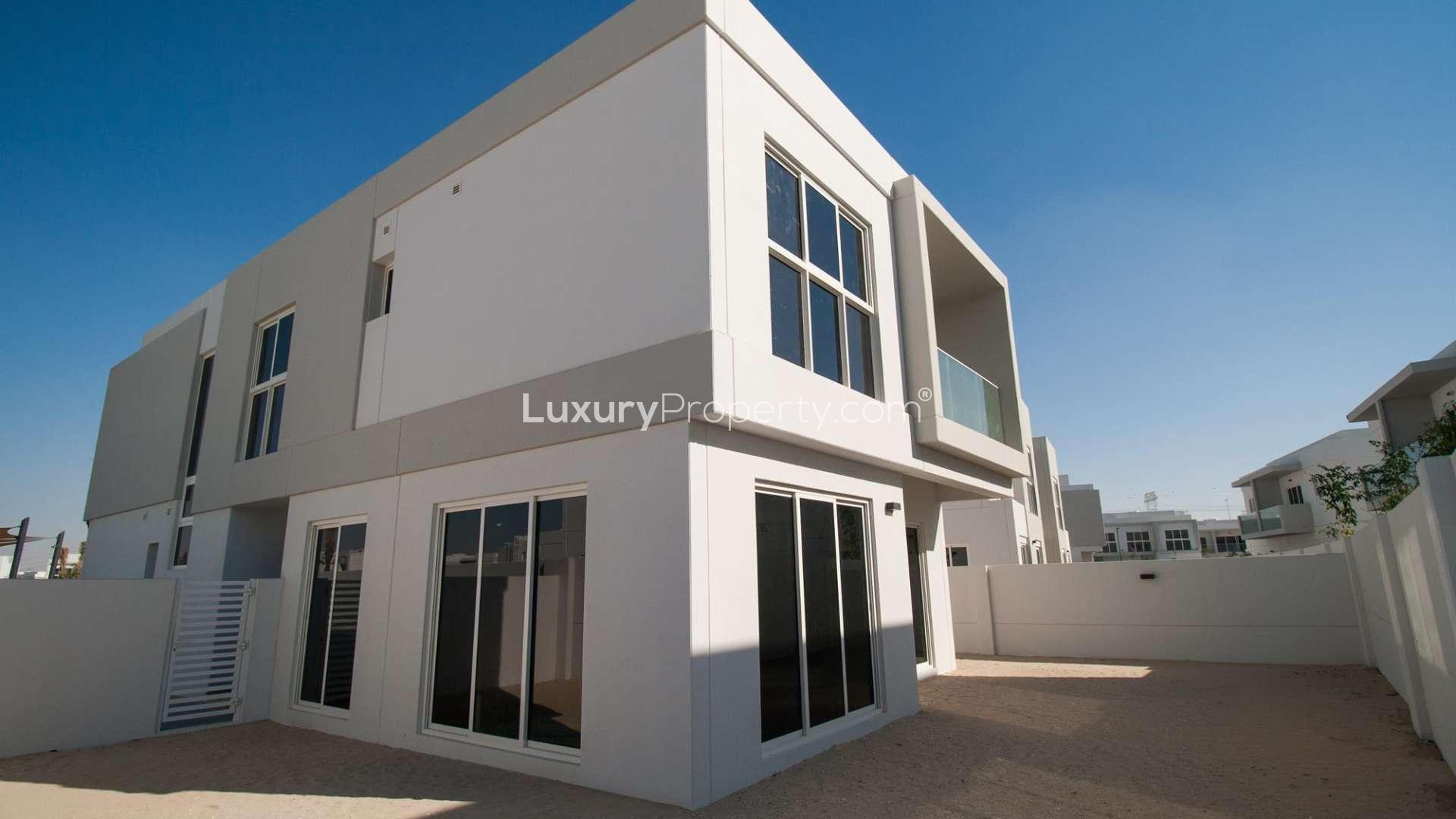 Front view of modern 5-bedroom villa for sale in Arabella 3, Mudon