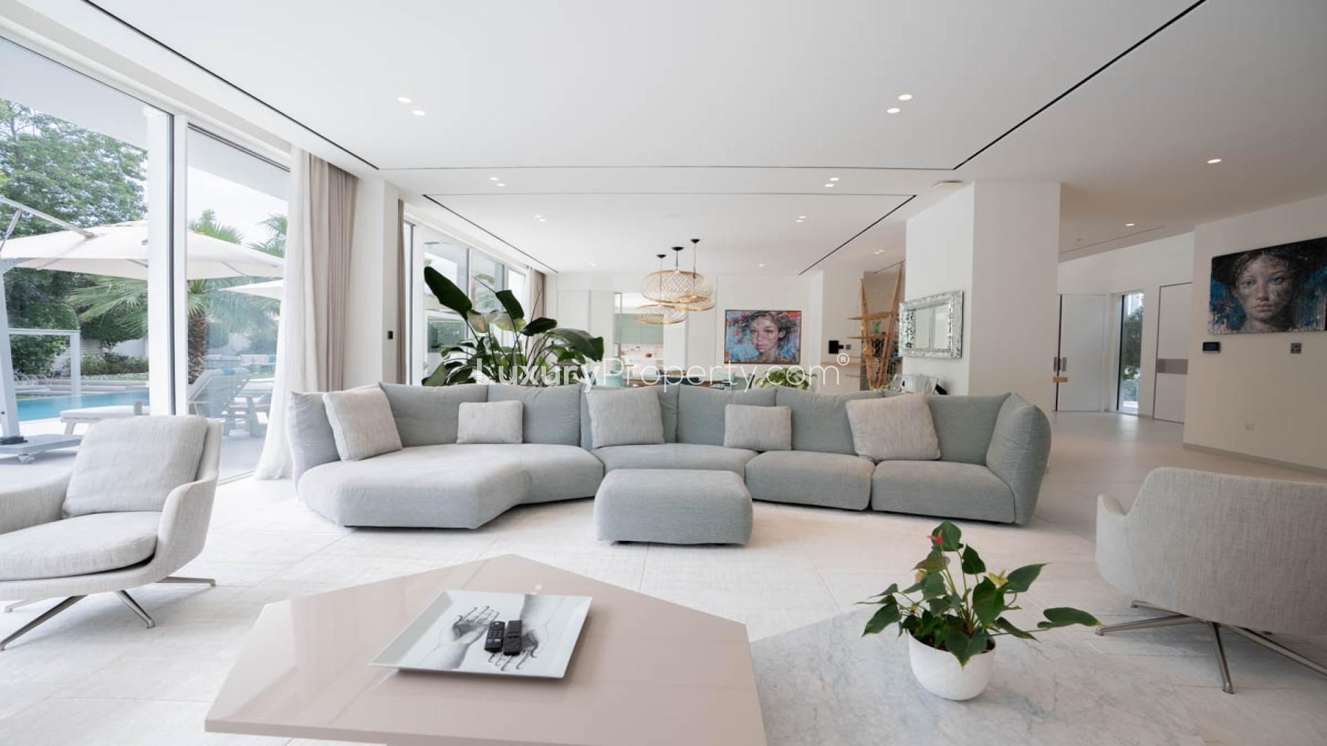 Luxury bedroom in 5-bedroom villa at The Nest, Al Barari, featuring modern decor