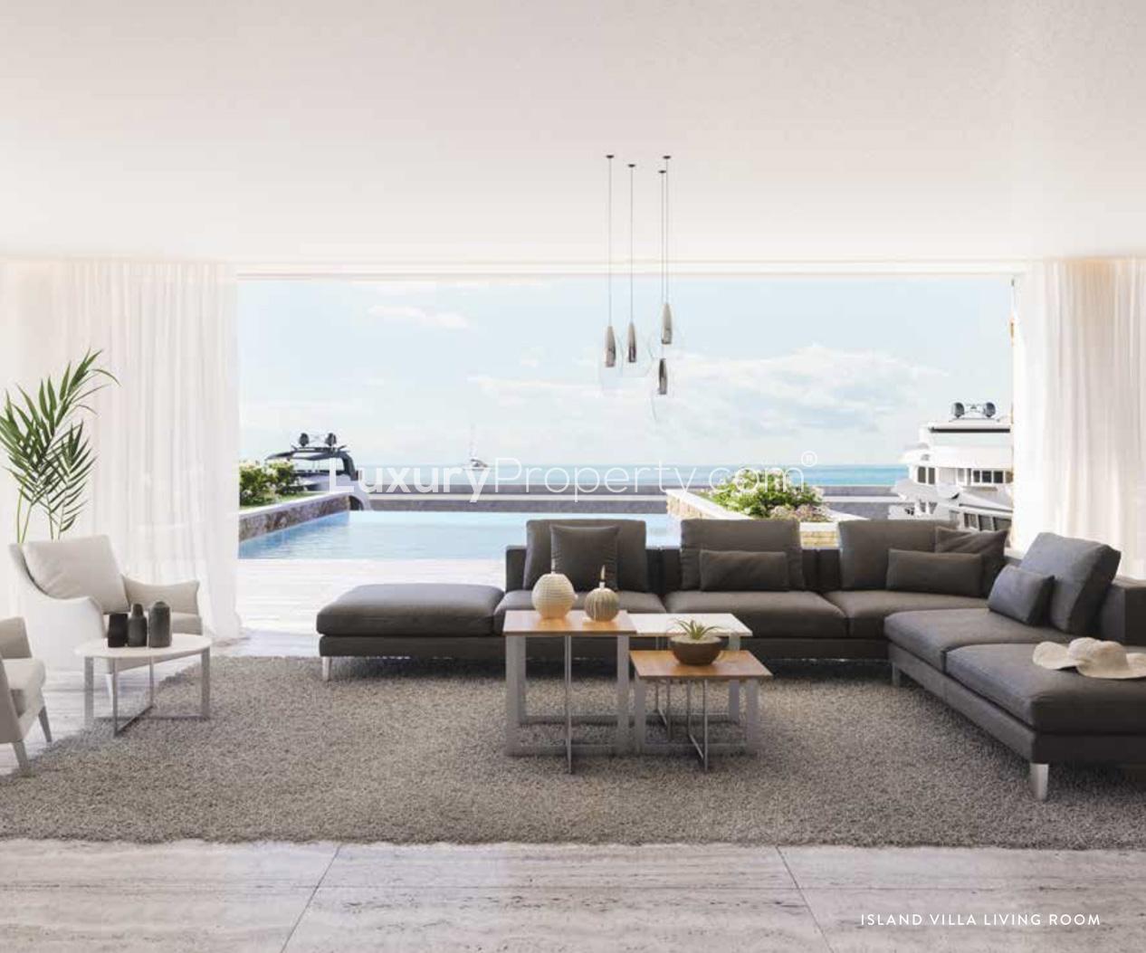 Five-bedroom villa with dock and pool in Ayia Napa Marina, Cyprus, at sunset