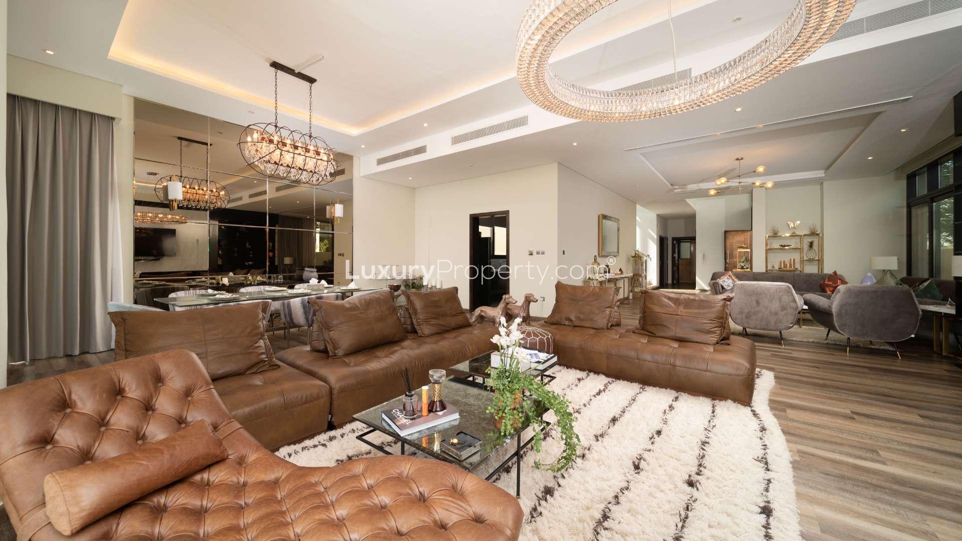 Stylish villa exterior with modern design in Brookfield, Damac Hills, for sale