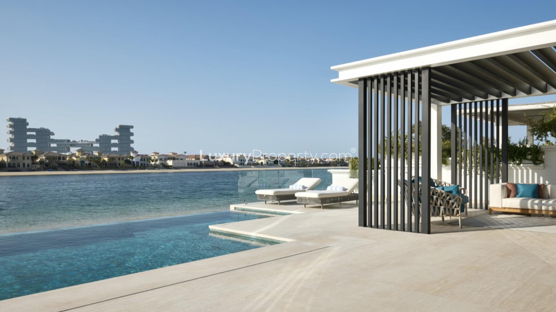 Luxurious Palm Jumeirah villa living room with modern design and elegant furnishings for sale