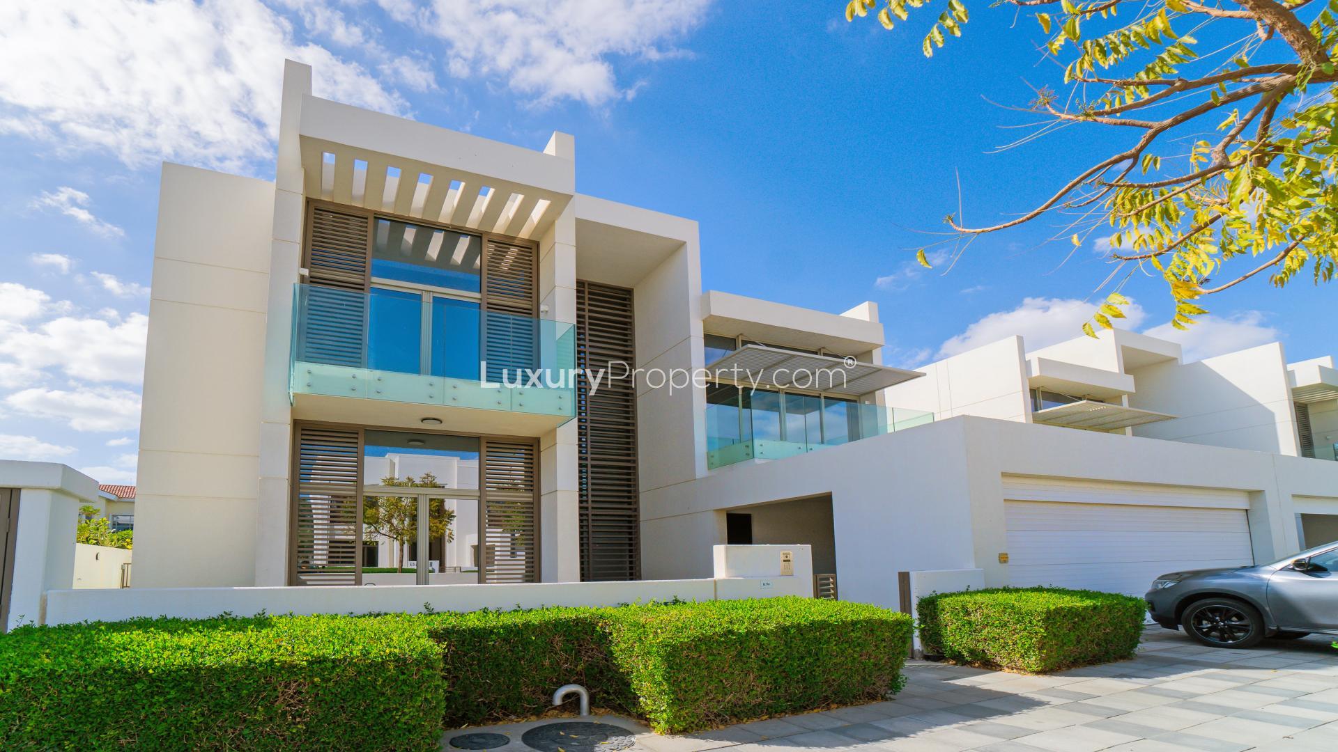 Contemporary villa exterior in District One, Mohammed Bin Rashid City, for sale near Crystal Lagoon