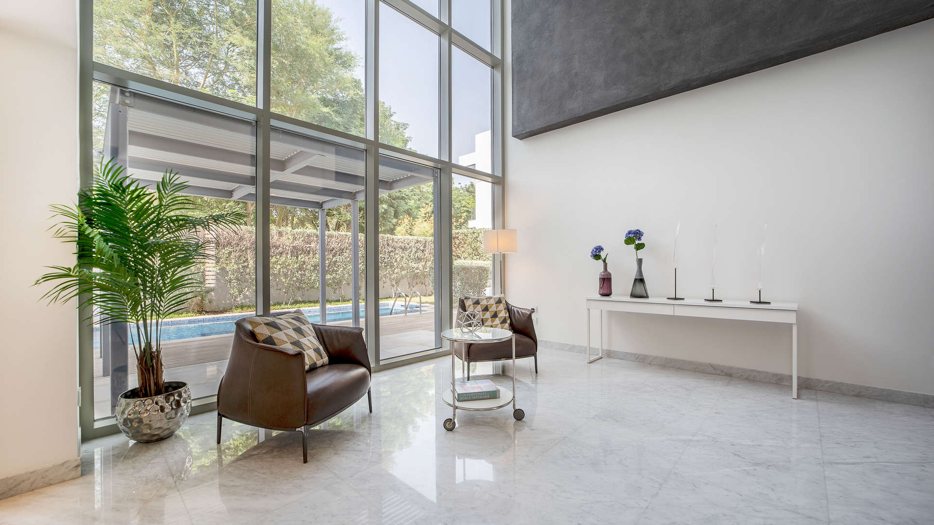 Luxury living room in District One villa, open layout with garden view, Mohammed Bin Rashid City