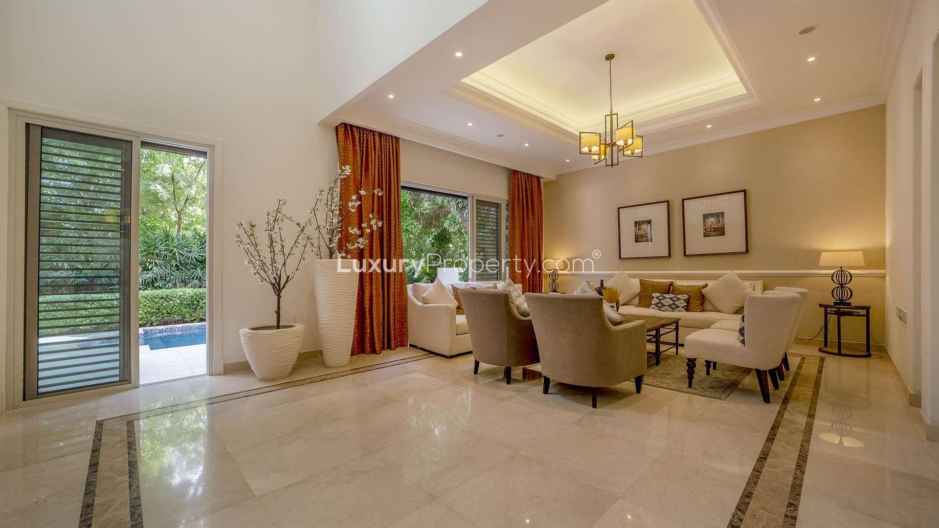 Elegant living room in five-bedroom Mediterranean villa, District One, Mohammed Bin Rashid City