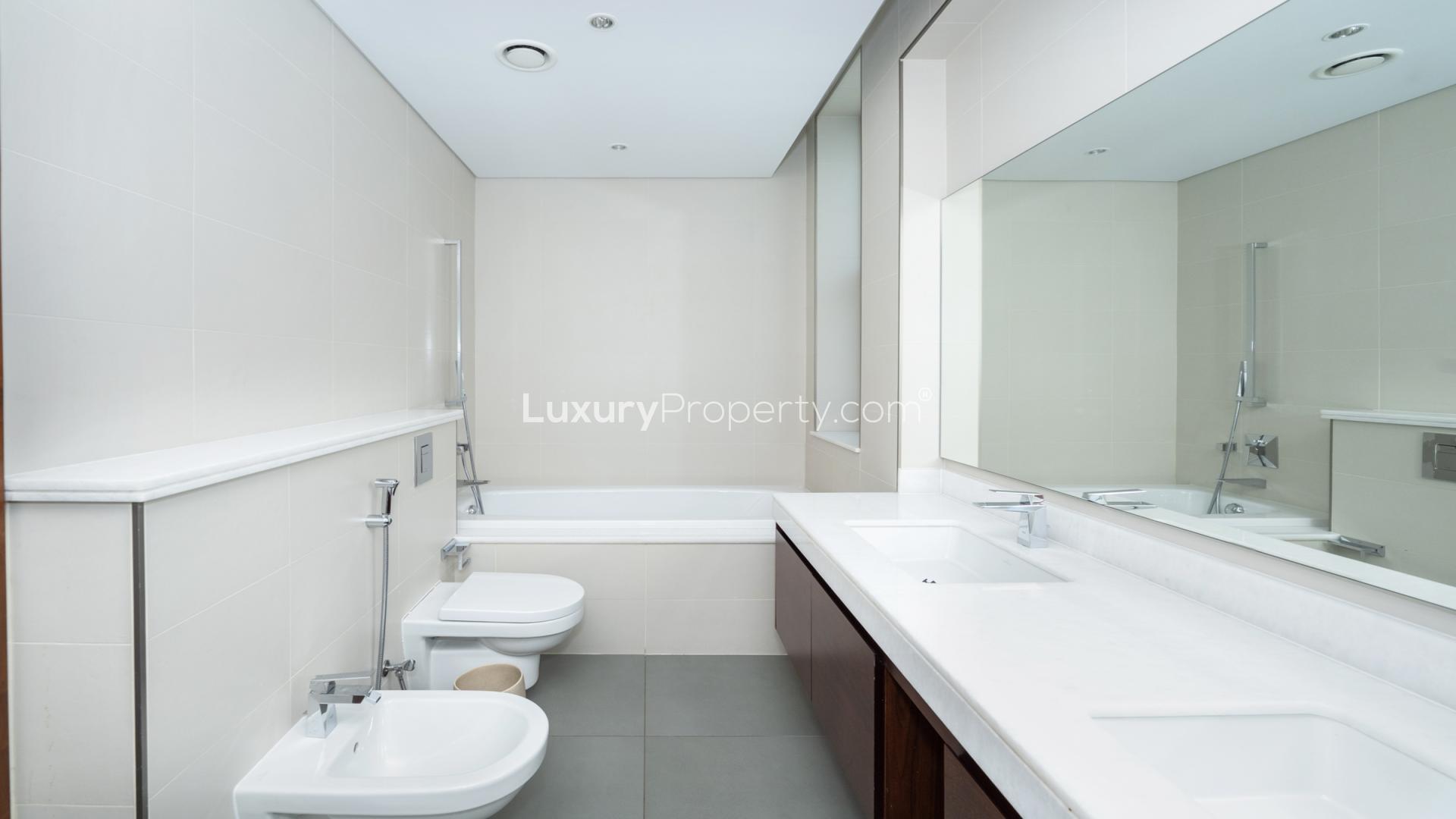 Elegant marble staircase in District One villa, Mohammed Bin Rashid City, for sale