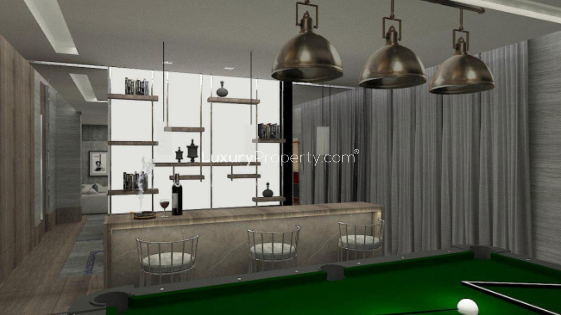 Luxury entertainment room with pool table in Dubai Hills Estate villa for sale