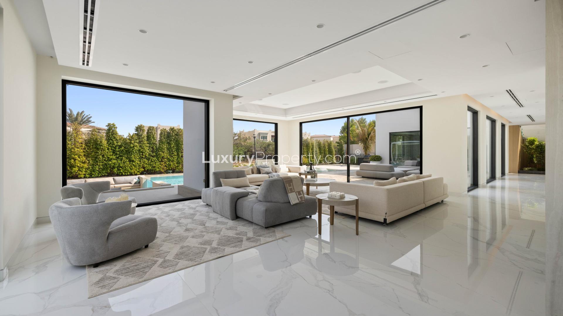 Luxurious Vastu-compliant villa with pool, large windows, in Jumeirah Islands' Master View community