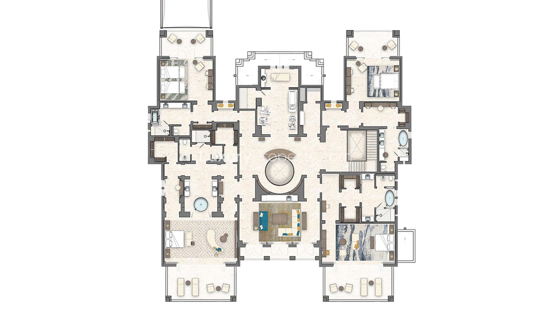 Floorplan of 5-bedroom villa in Four Seasons, Sharm el Sheikh, showing layout and design