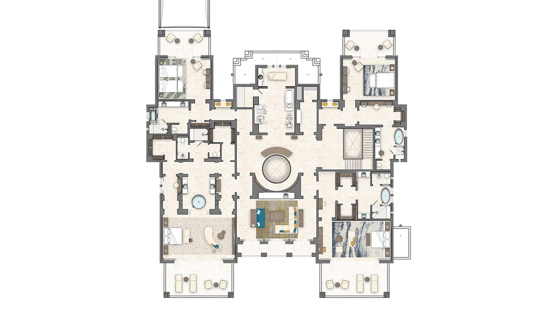Floorplan of 5-bedroom villa in Four Seasons, Sharm el Sheikh, showing layout and design