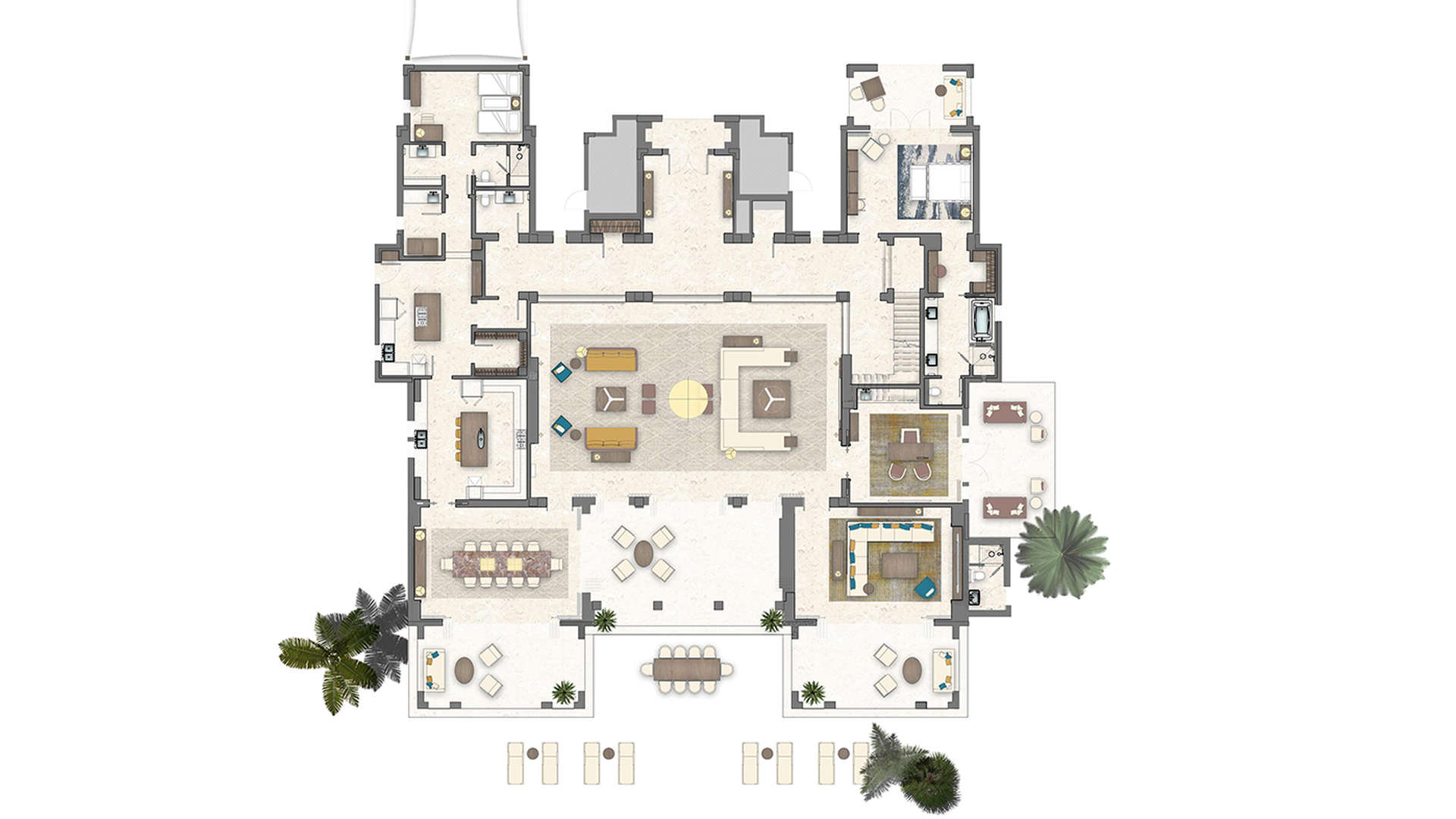 Floorplan of 5-bedroom villa in Four Seasons, Sharm el Sheikh, with pool and garden