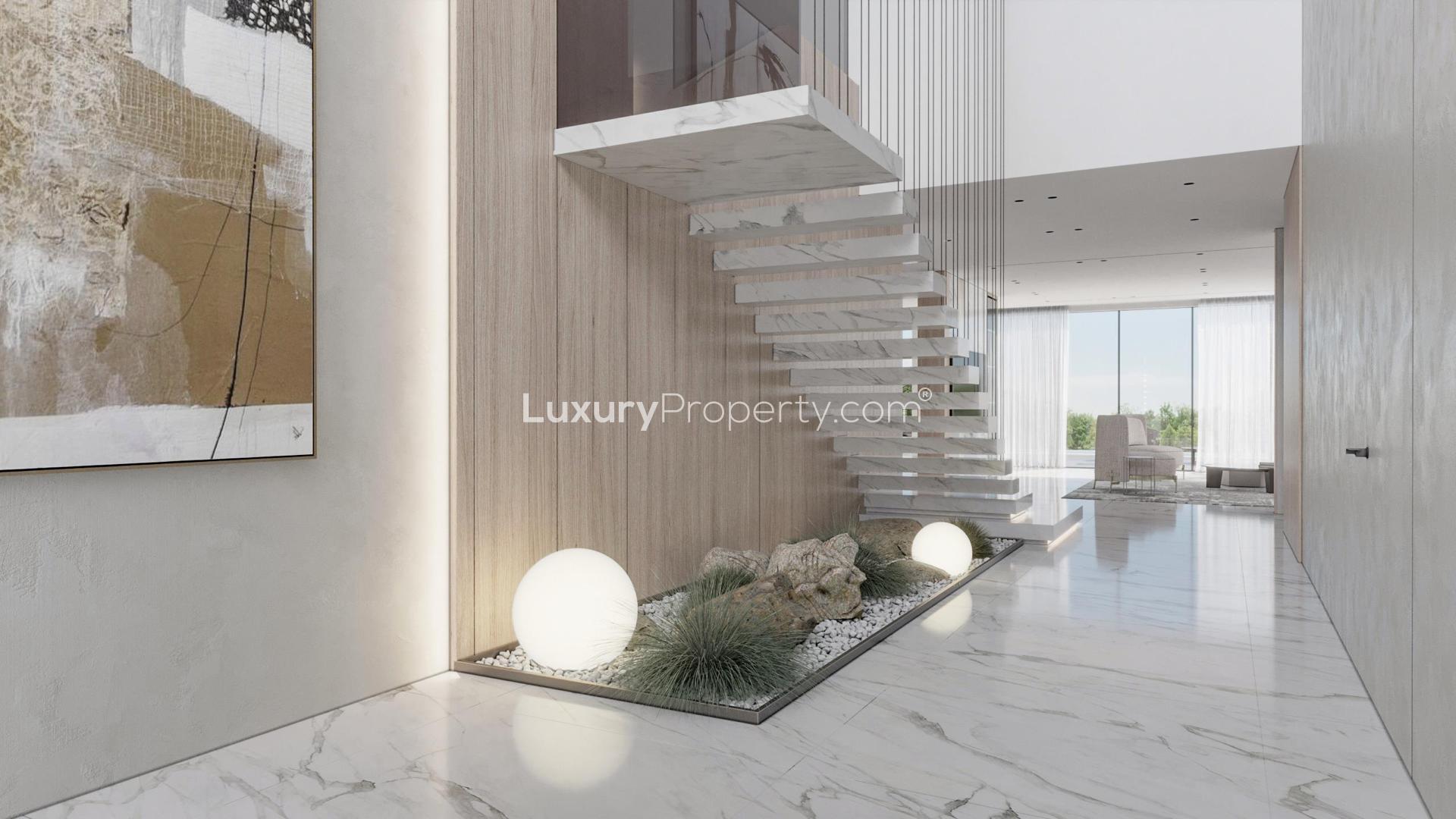 Floating marble staircase in contemporary Palm Jumeirah villa, Garden Homes, Dubai