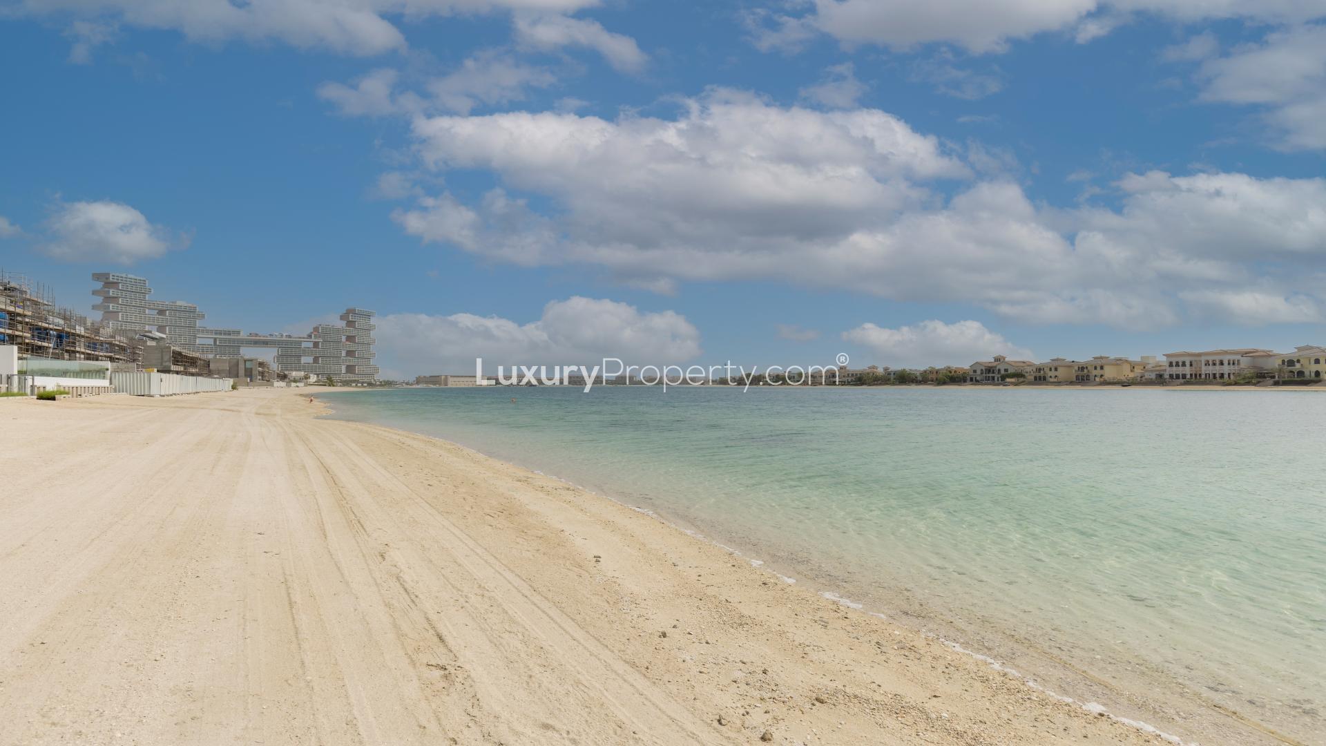 Luxurious poolside view at custom-built villa, Palm Jumeirah, Garden Homes community