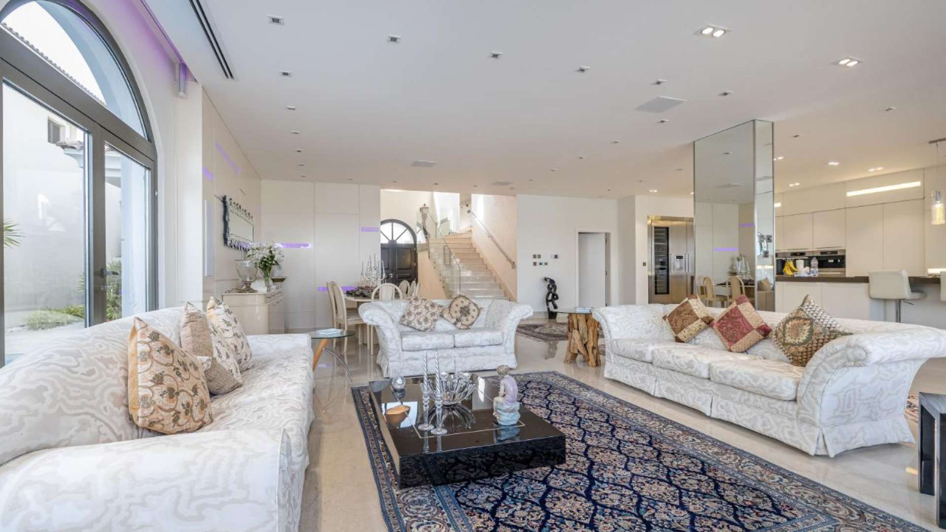 Modern kitchen and living area in renovated Palm Jumeirah villa, Garden Homes, for sale