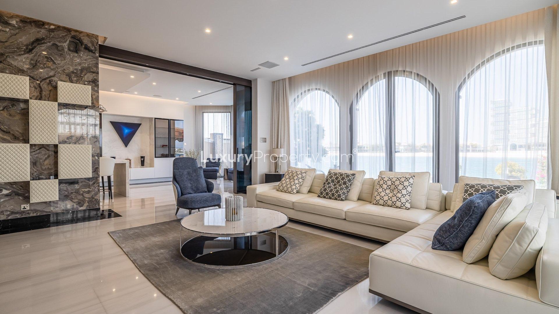 Luxurious entrance of upgraded 5-bed villa, marble staircase, Palm Jumeirah Garden Homes