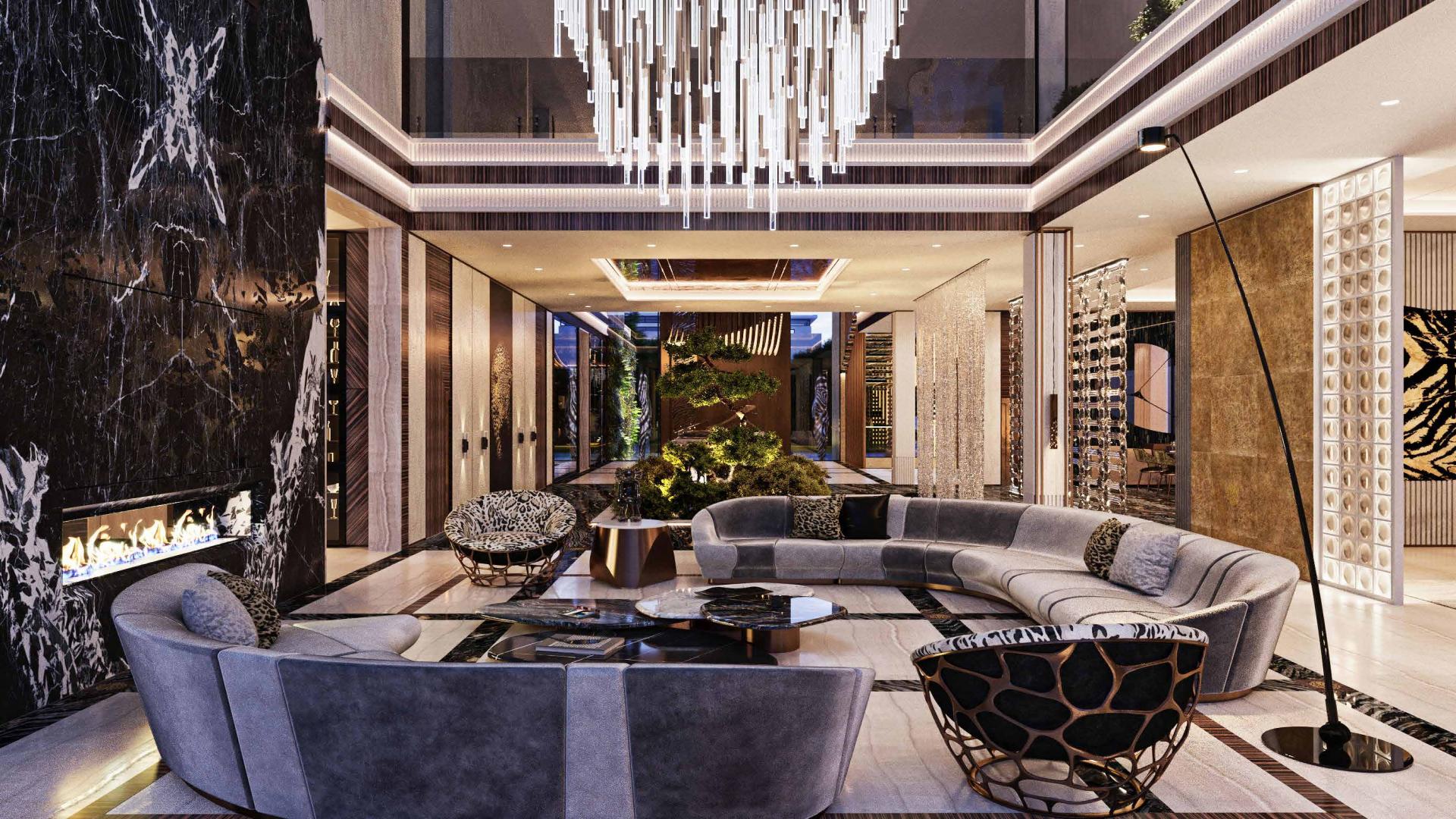 Luxurious Damac Hills villa interior with pool table and modern decor