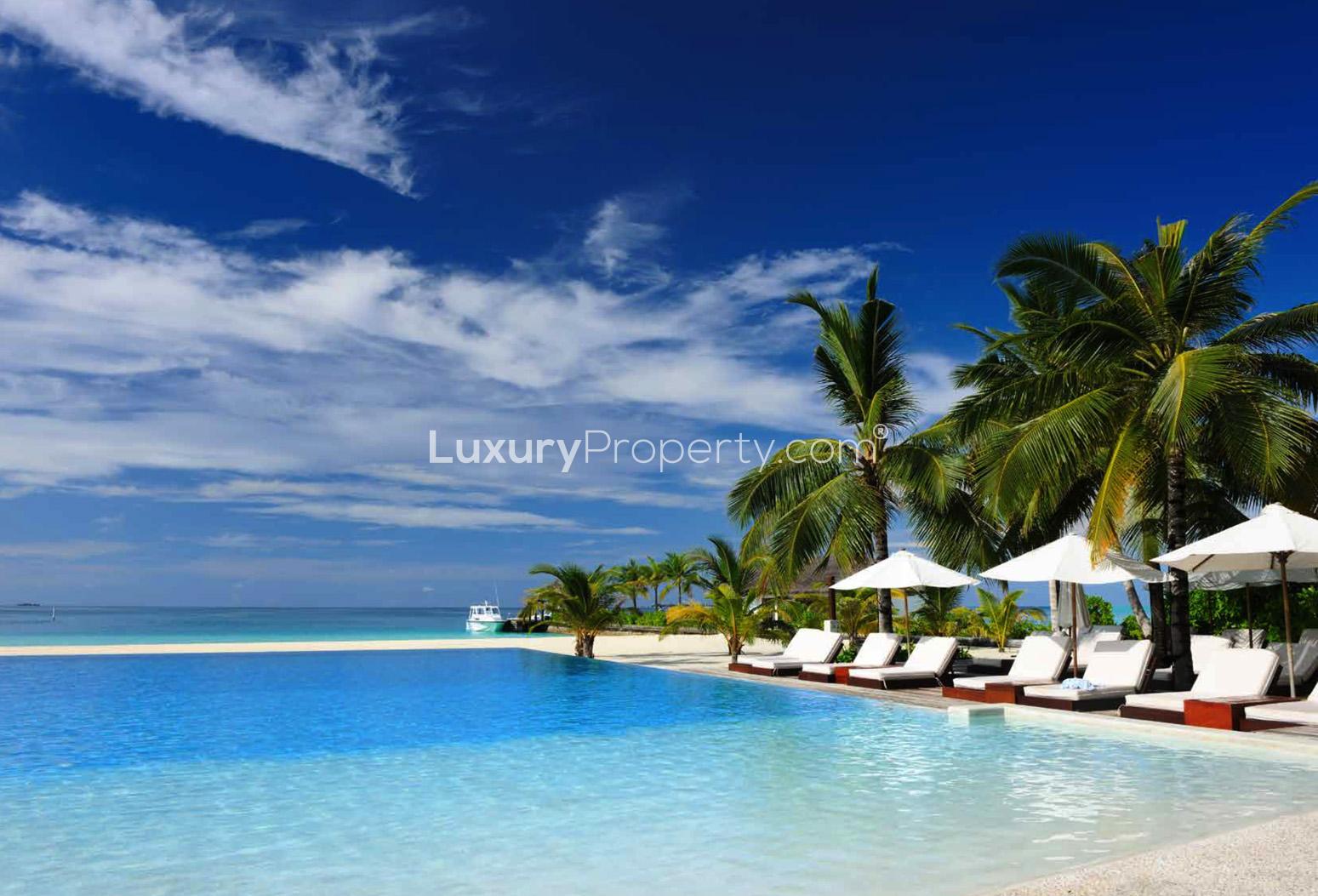 Aerial view of The World Islands Dubai, featuring Germany Island villa location