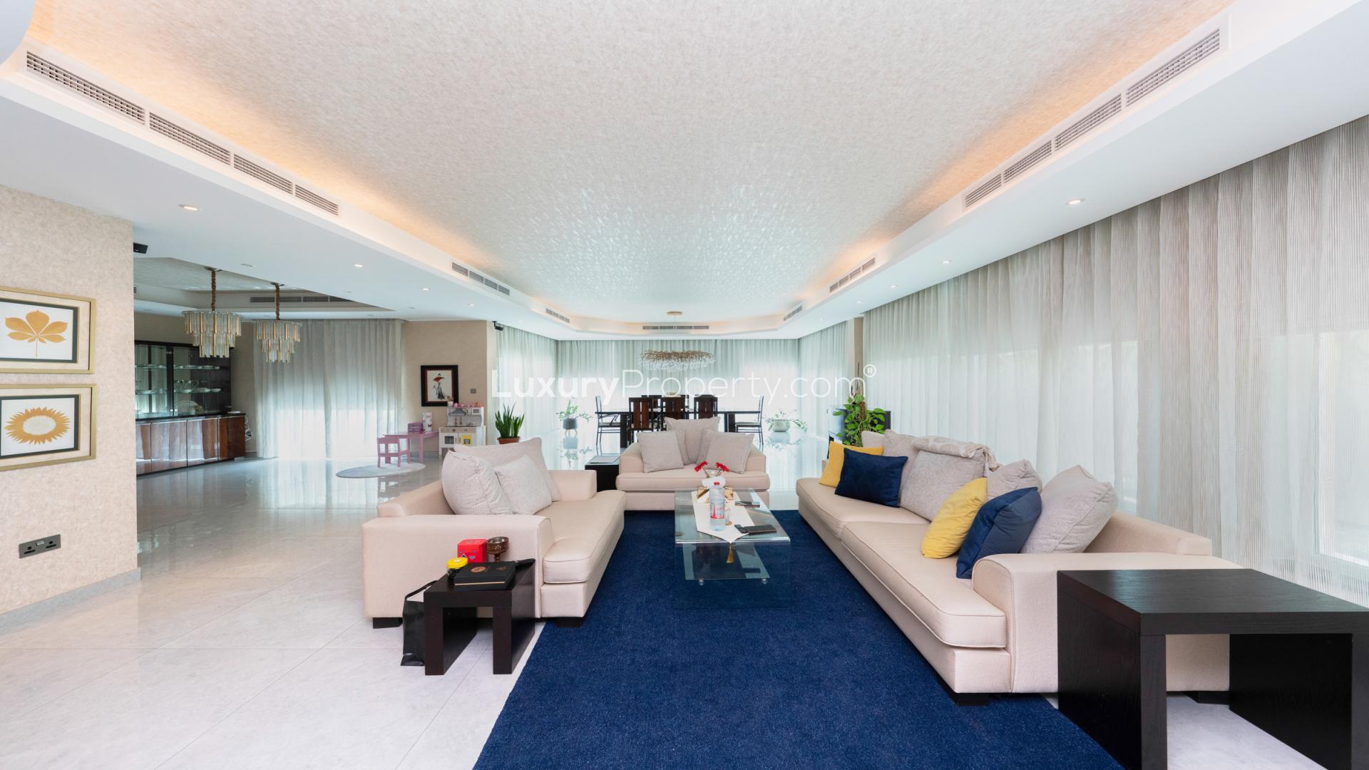 Renovated 5-bedroom villa exterior in Jumeirah Park Legacy, featuring Mediterranean architecture