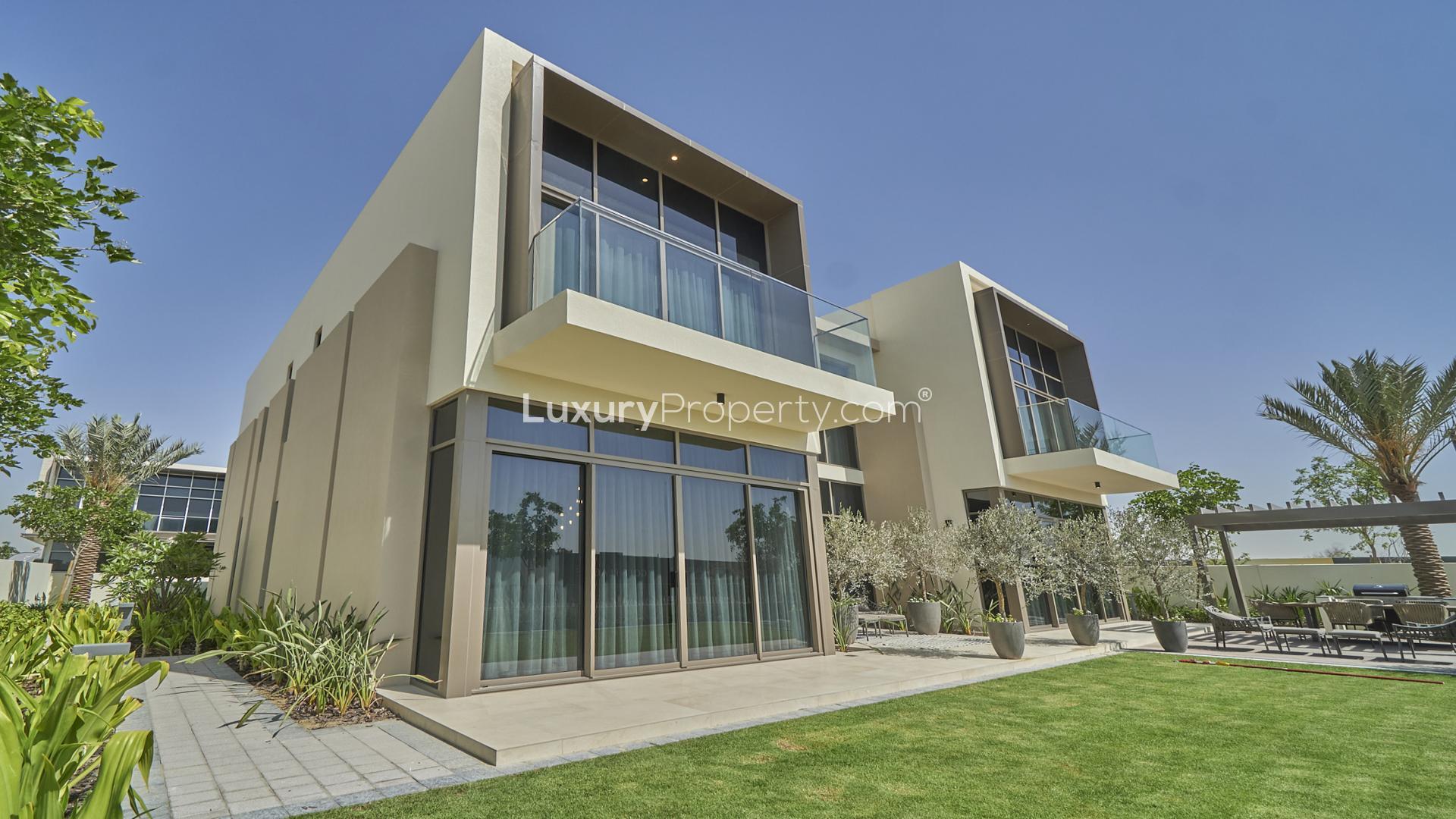 Brand new five-bedroom villa exterior in Golf Place, Dubai Hills Estate, for sale
