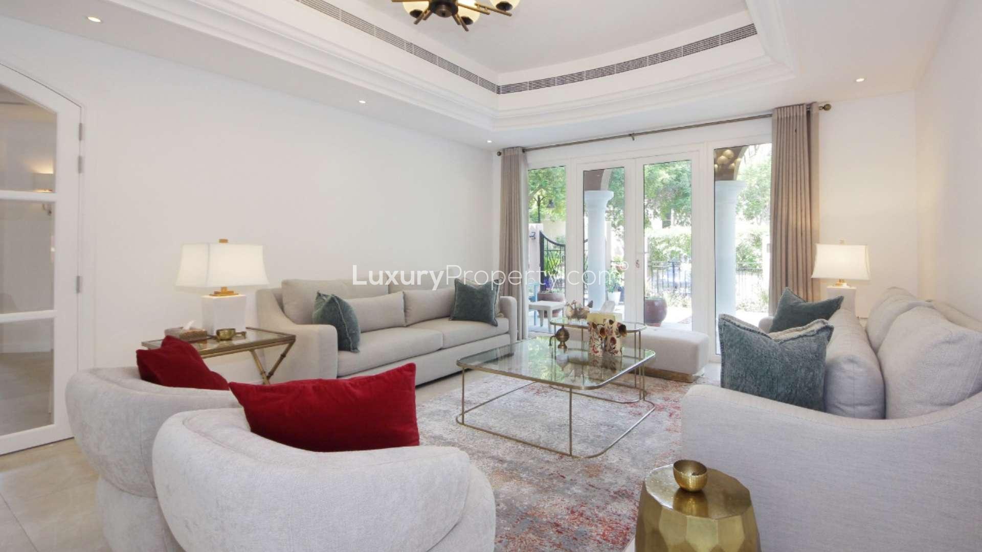 Stunning villa exterior with landscaped garden in Green Community East, Dubai