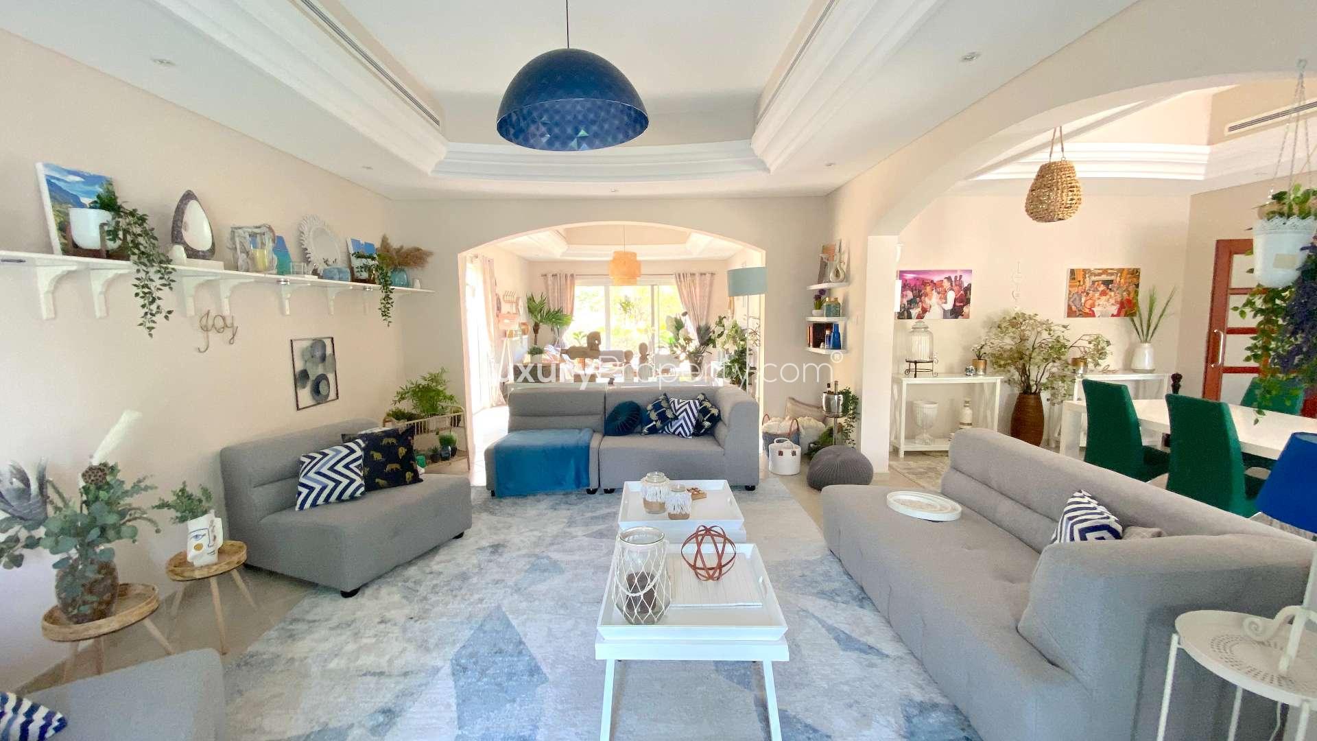 Bright living room in spacious 5-bedroom villa, Green Community West, Dubai