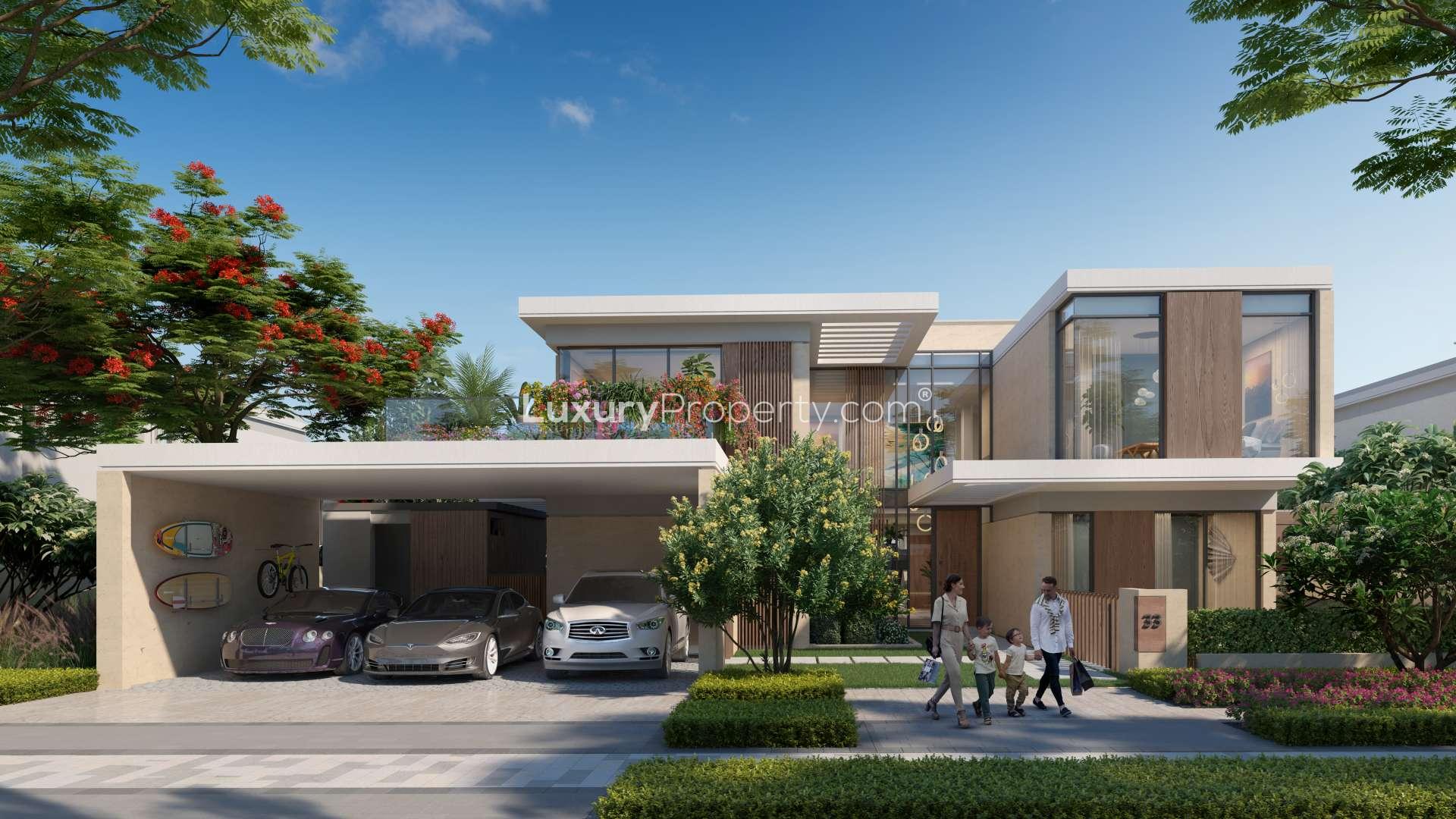 Luxurious bathroom in 5-bedroom villa, Harmony III, Tilal Al Ghaf, with modern fixtures