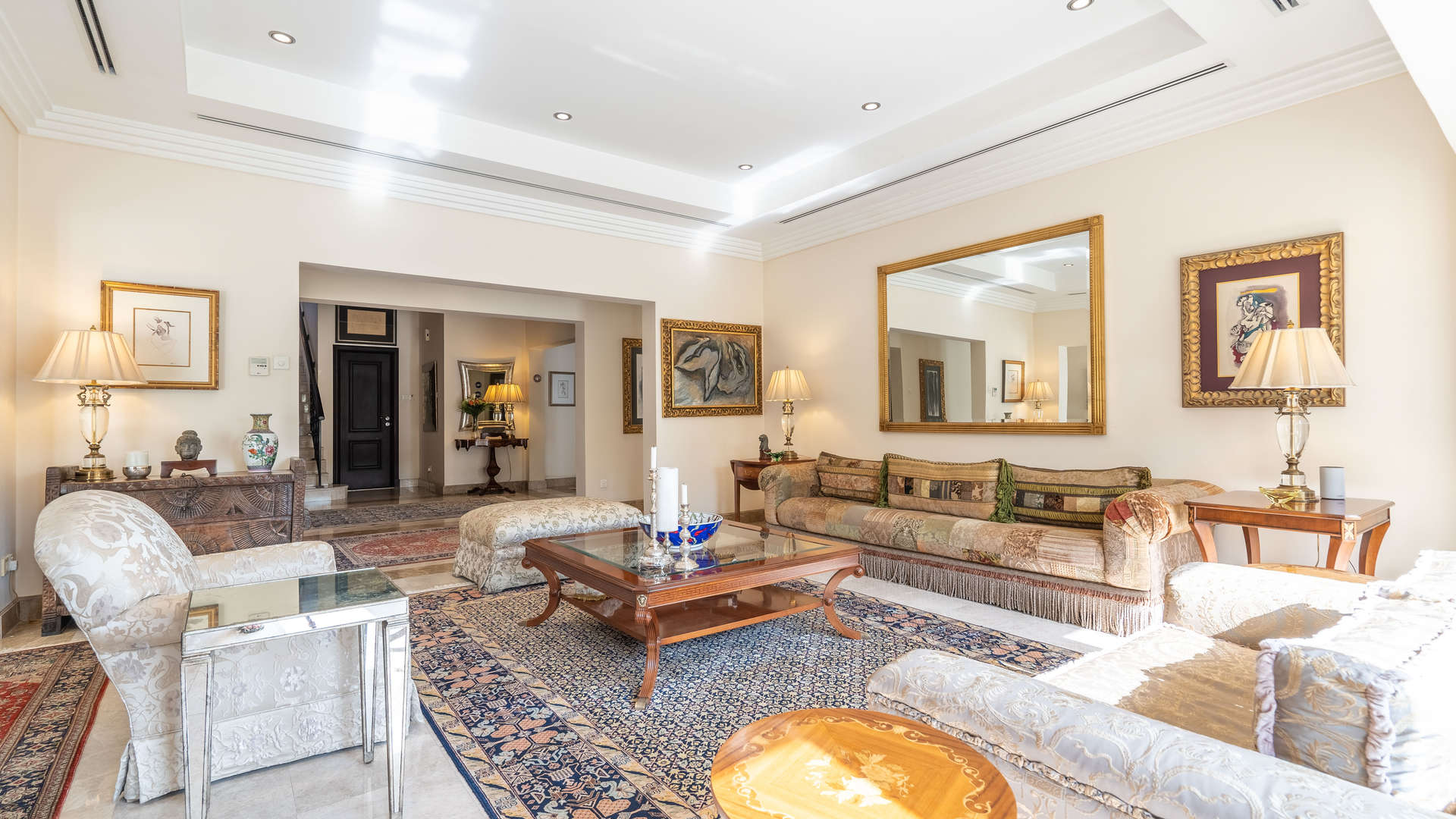 Luxurious bathroom in five-bedroom villa, Hattan, The Lakes, Dubai, with elegant marble finish