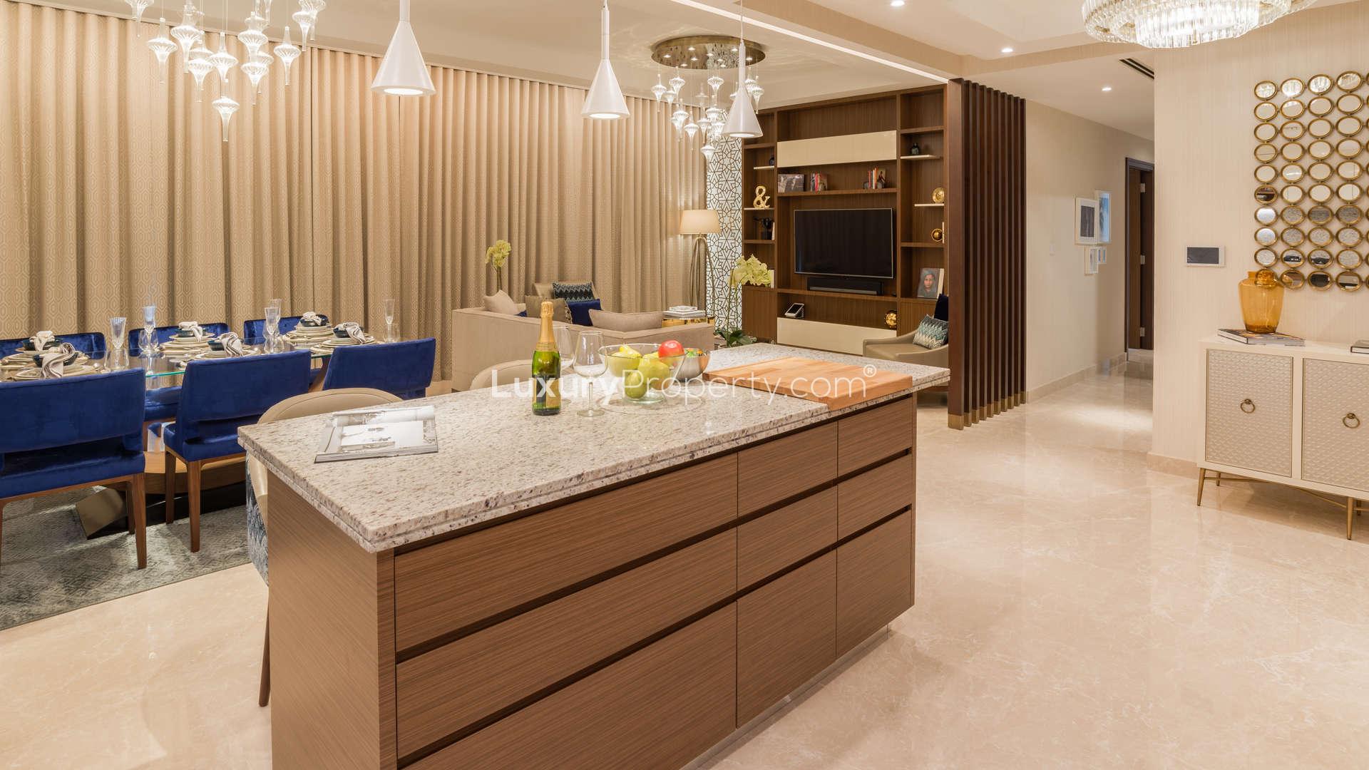 Spacious balcony with floor-to-ceiling windows in five-bed villa, Imperial Avenue, Downtown Dubai