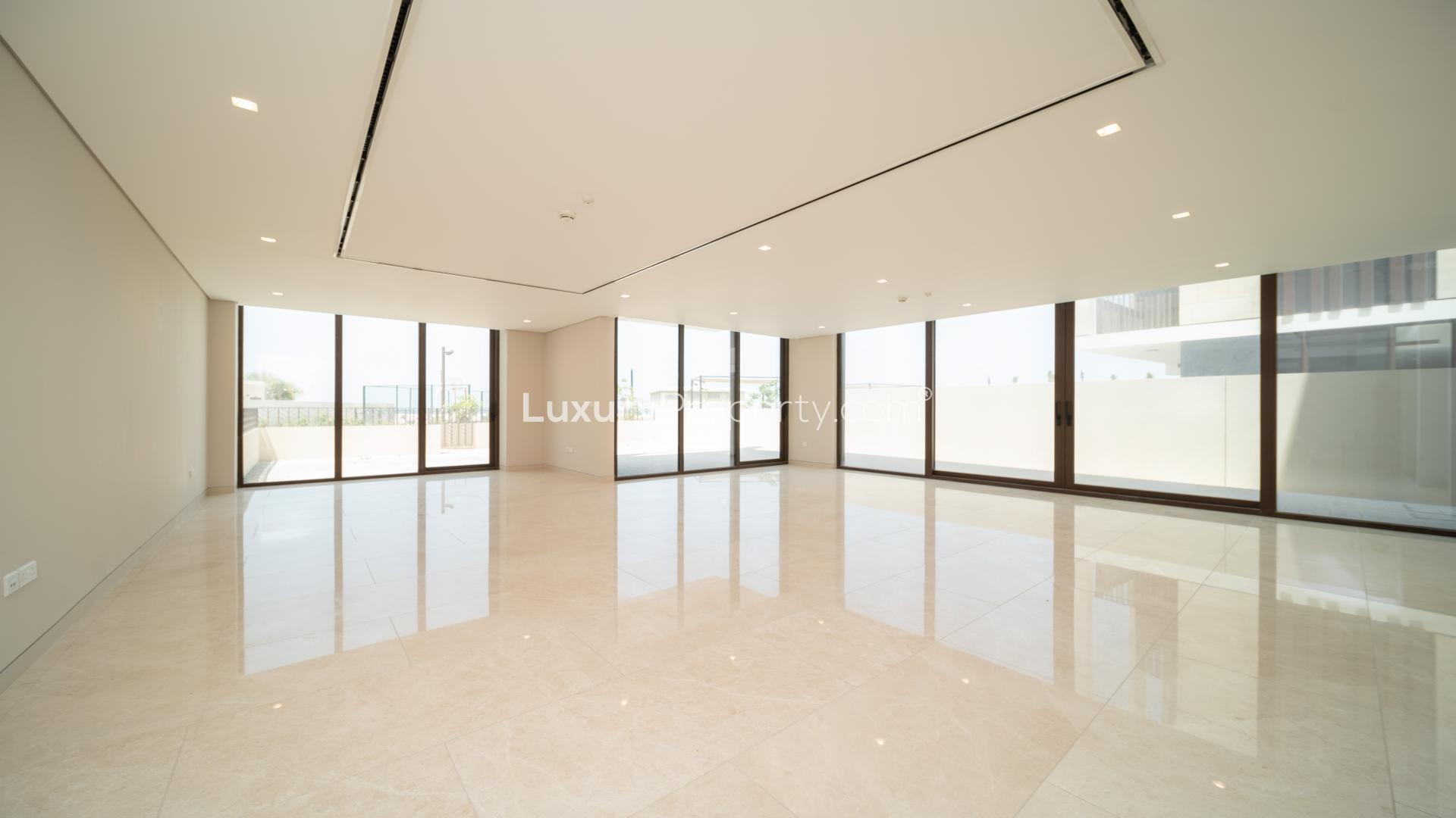 Modern five-bed villa exterior on Jumeirah Bay Island, available for sale