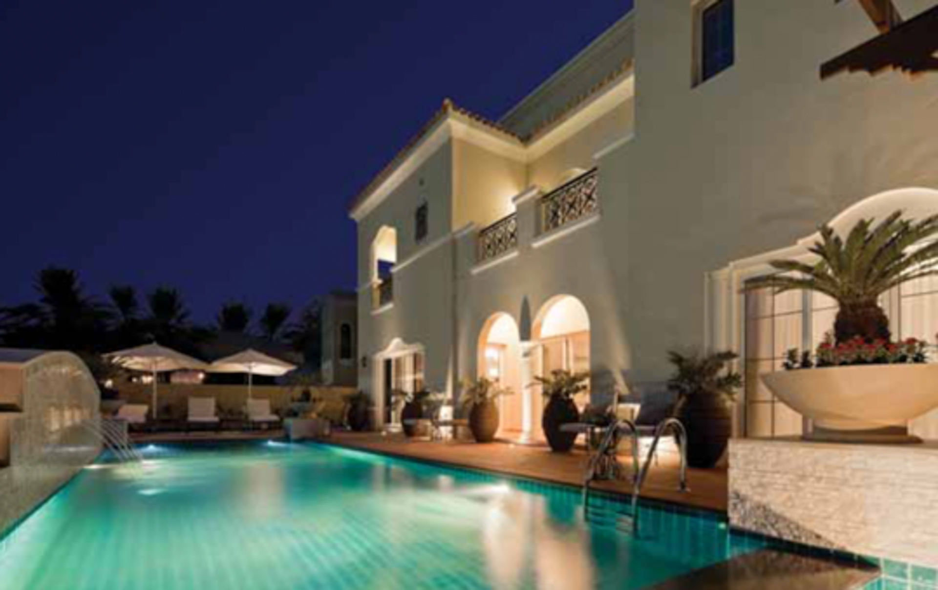 Opulent five-bedroom villa with pool in La Avenida 2, Arabian Ranches at night