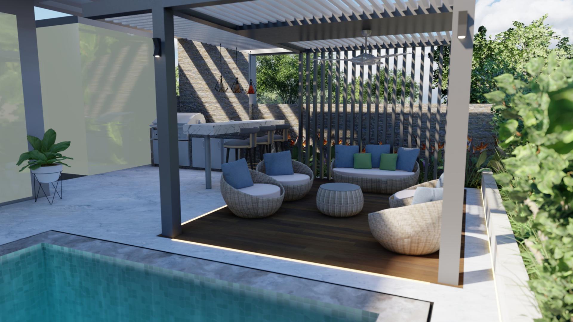 Outdoor pool view at luxury 5-bedroom villa in Harmony 3, Tilal Al Ghaf