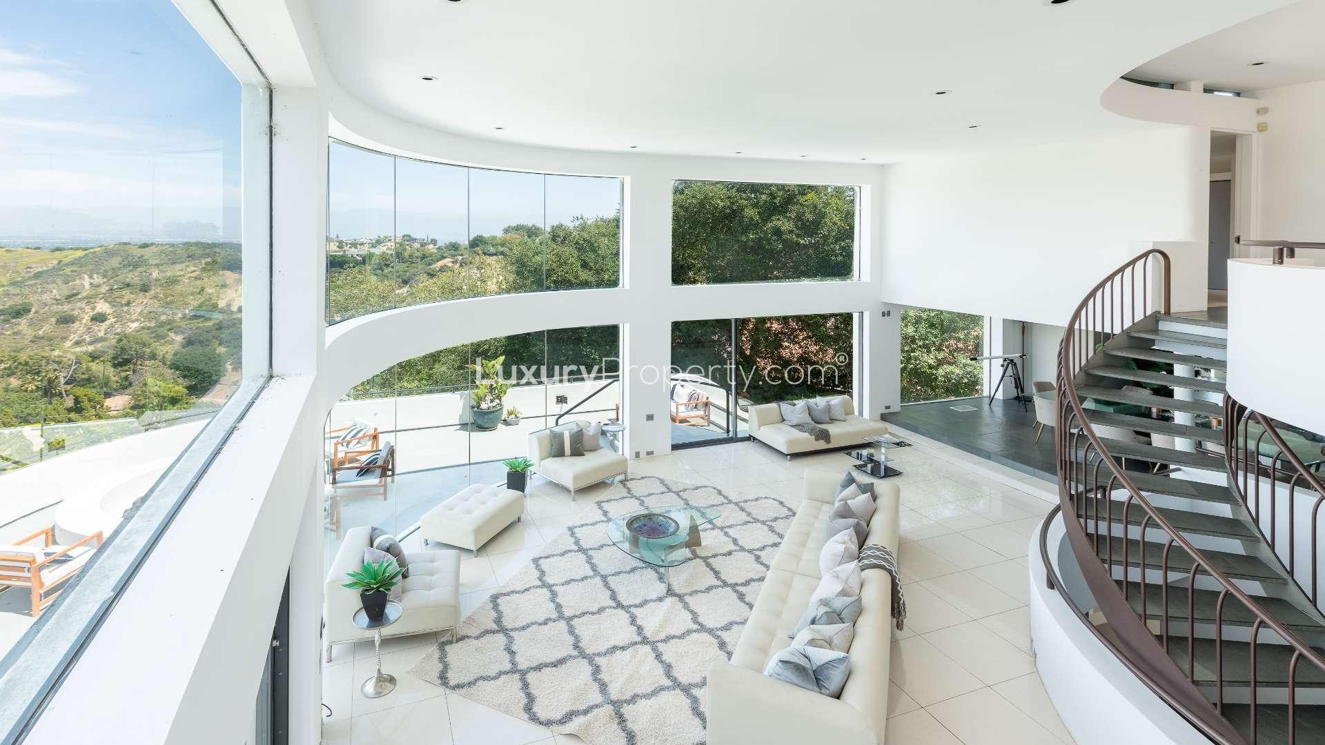 Panoramic view from The Bel Air Yacht Mansion in Los Angeles, California, for sale