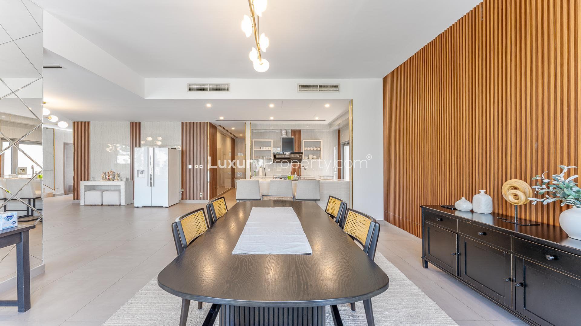 Modern living room in upgraded Sidra Villas II, Dubai Hills Estate, featuring elegant furnishings