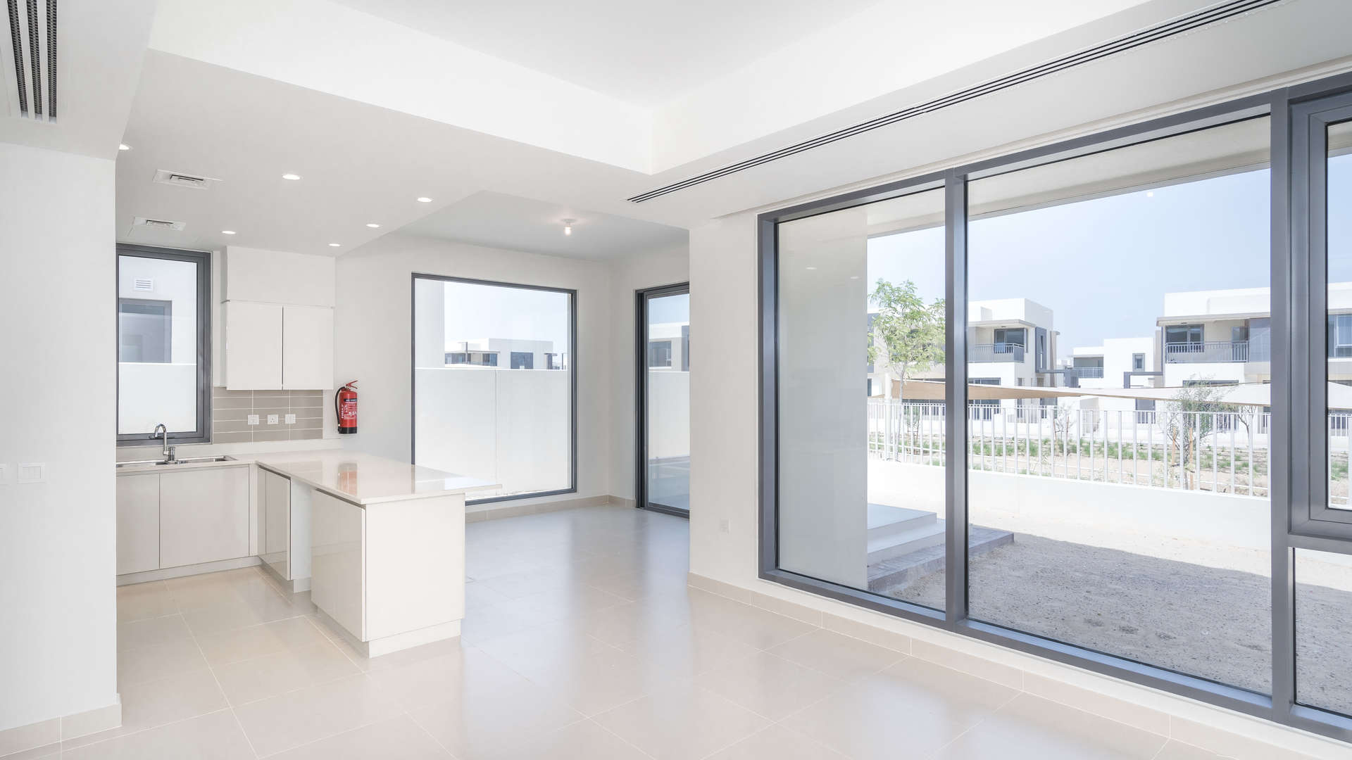 Luxury townhouses in Maple 1, Dubai Hills Estate, view from balcony, residential villa community