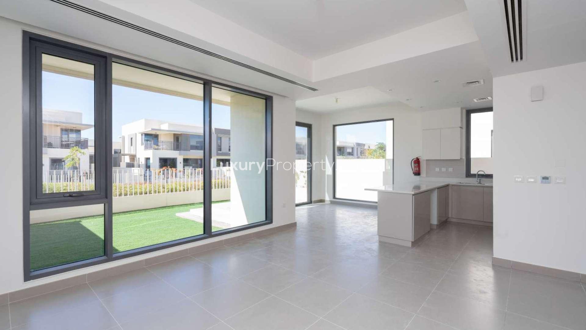 Modern kitchen and living area in Maple 2 villa, Dubai Hills Estate