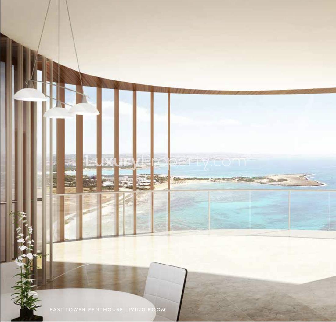 Modern beachfront villa overlooking marina at Ayia Napa, Cyprus coast. Luxurious residential property