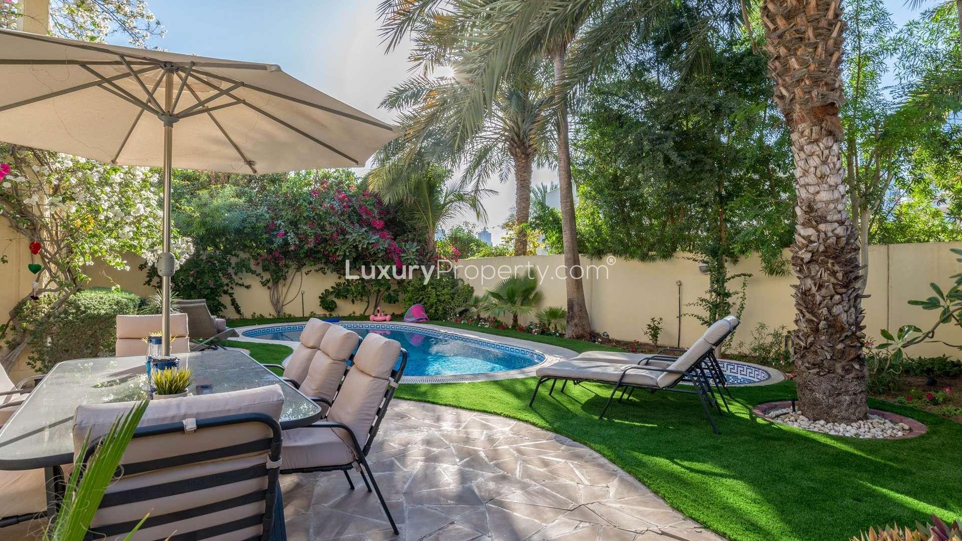 Private pool in spacious villa, Meadows 1, Emirates Living, lush garden setting